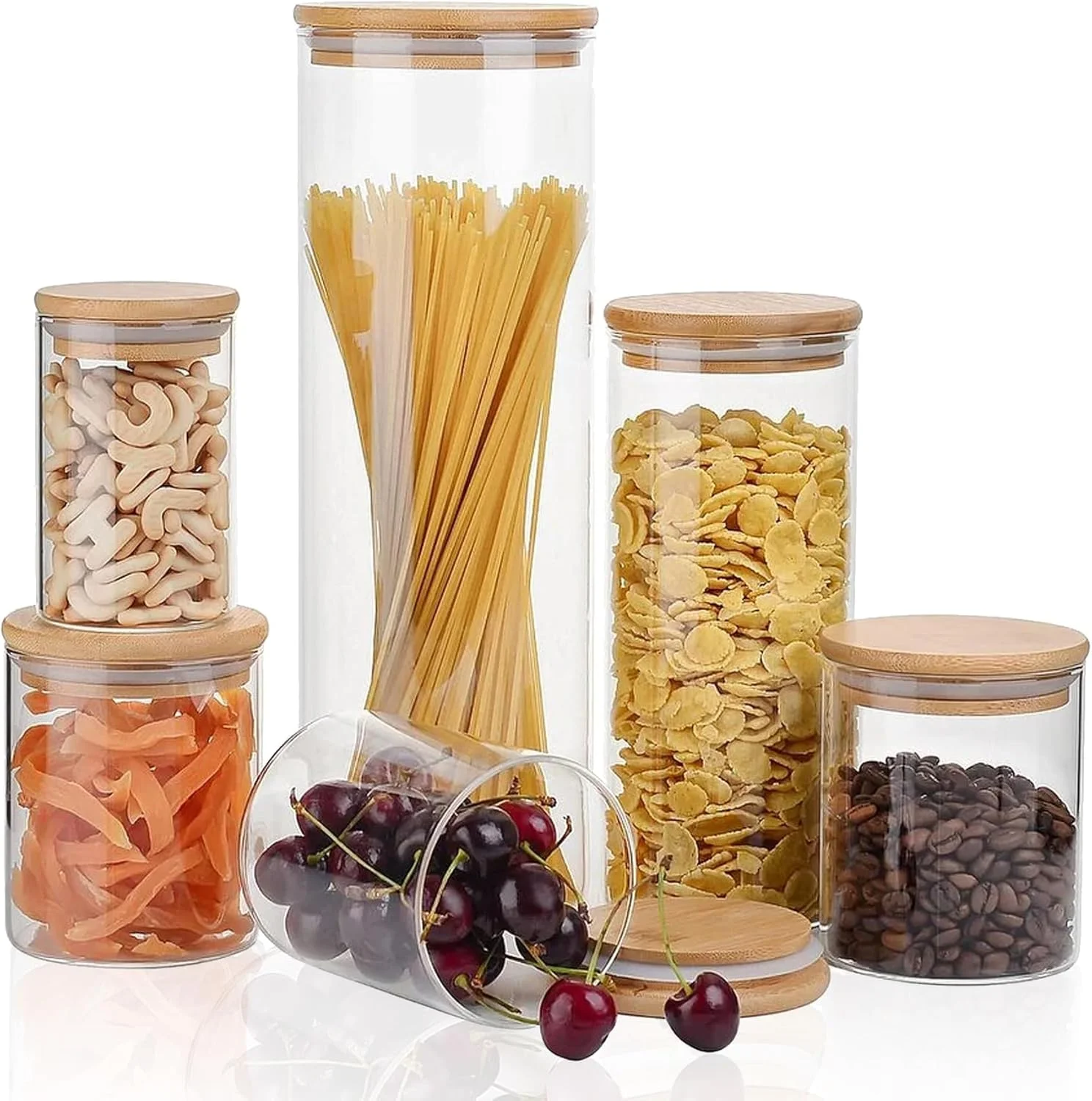 ظرف شیشه ای نگهداری مواد غذایی | ظرف نگهداری مواد غذایی با درب | ظرف شیشه ای با درب مهر و موم دار مناسب نگهداری مواد غذایی در آشپزخانه، قند، چای، قهوه، آرد، پاستا، تنقلات و حبوبات - (شفاف 6 عددی)