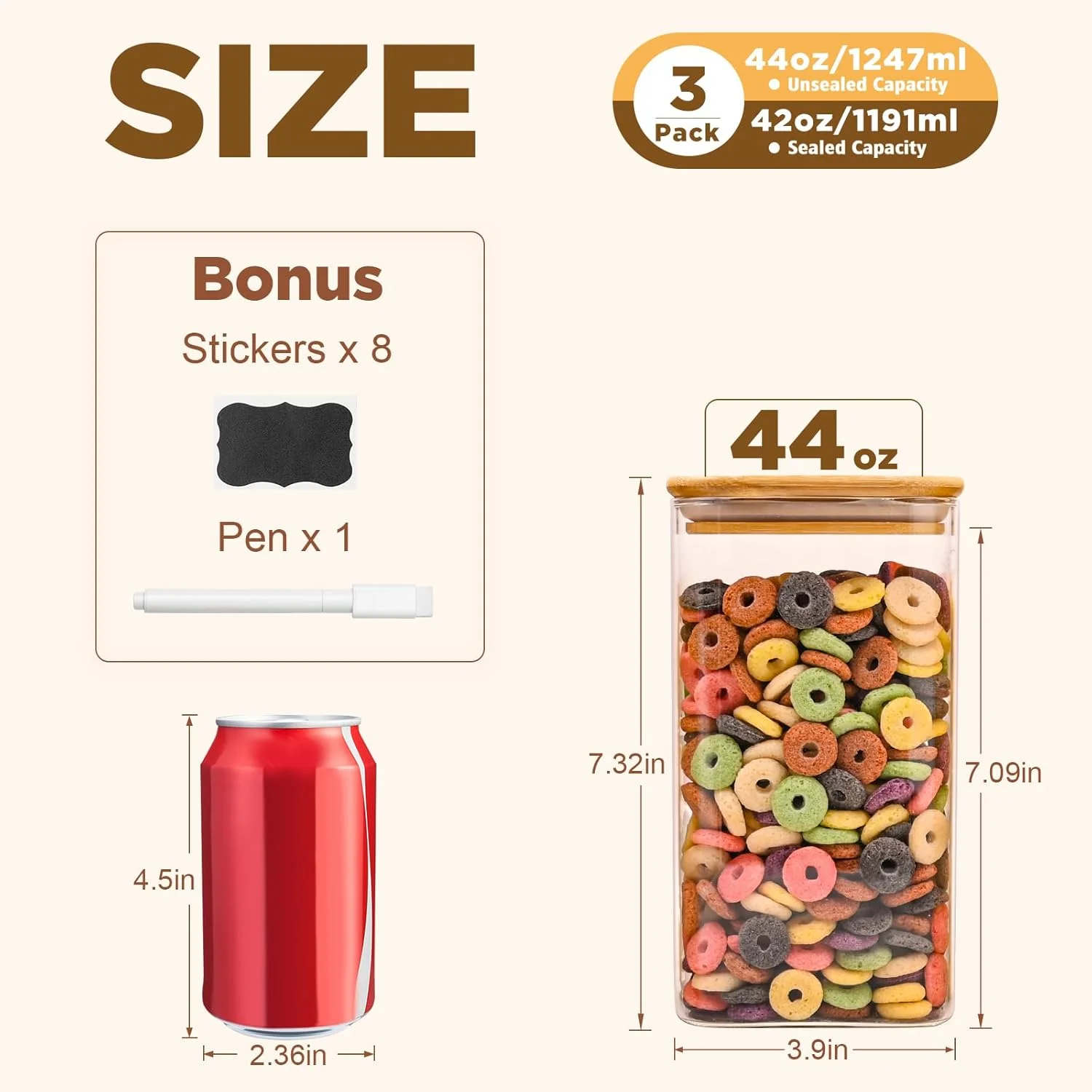 ظروف شیشه ای مربع شکل برای نگهداری مواد غذایی، 1300 میلی لیتر، بسته 3 عددی، ظروف شیشه ای آشپزخانه با درب بامبو، ظروف نگهداری شیشه ای برای ادویه، آبنبات، کلوچه، نگهداری شیشه ای برای سازماندهی کابینت ظروف شیشه ای مربع شکل برای نگهداری مواد غذایی، 1300 میلی لیتر، بسته 3 عددی، ظروف شیشه ای آشپزخانه با درب بامبو، ظروف نگهداری شیشه ای برای ادویه، آبنبات، کلوچه، نگهداری شیشه ای برای سازماندهی کابینت