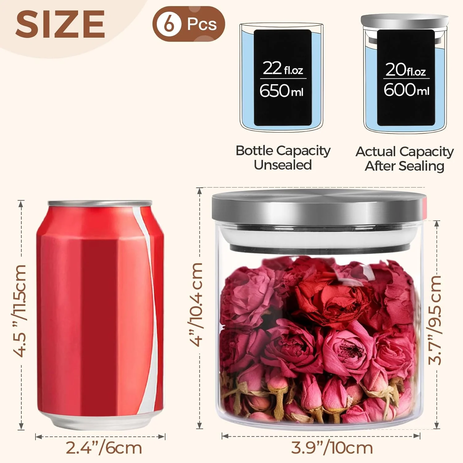 ظروف شیشه ای نگهداری مواد غذایی با درب استیل، ست 4 تایی شیشه های شفاف درب دار، ظروف شیشه ای کوچک درب دار، شیشه های نگهداری 470 میلی لیتری برای ادویه، شکر، چای، آبنبات، کلوچه، ظروف آشپزخانه