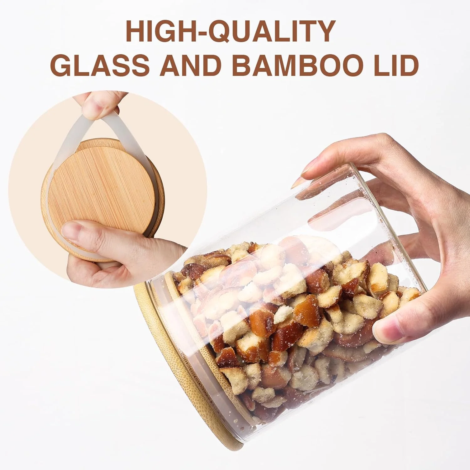 ظروف شیشه ای نگهداری مواد غذایی 740 میلی لیتری، ظروف شیشه ای با درب بامبو، ظروف نگهداری آشپزخانه، ست 6 عددی، ظروف درب دار هواگیر برای ادویه، قهوه، کلوچه، سازمان دهنده های انبار