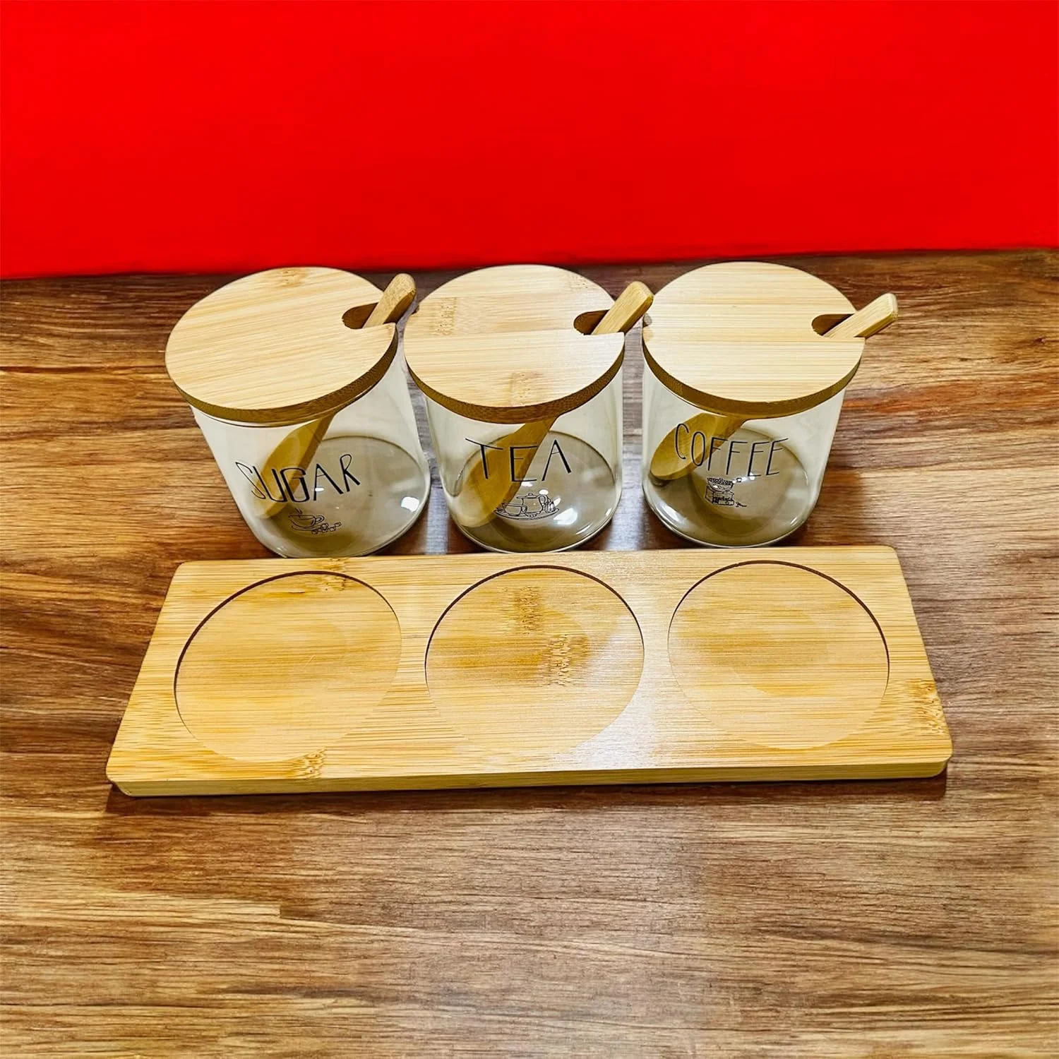 Food Storage Containers Set Spices Jar Set 3 Piece Glass Jar With Bamboo Lids And Spoons,Clear Food Storage Containers for Pantry for Tea, Herbs, Sugar,Coffee