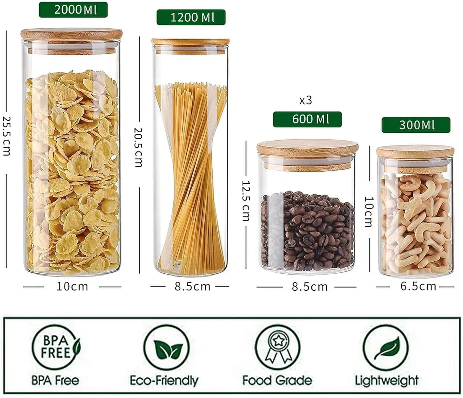 ظرف شیشه ای نگهداری مواد غذایی | ظرف نگهداری مواد غذایی با درب | ظرف شیشه ای با درب مهر و موم دار مناسب نگهداری مواد غذایی در آشپزخانه، قند، چای، قهوه، آرد، پاستا، تنقلات و حبوبات - (شفاف 6 عددی)