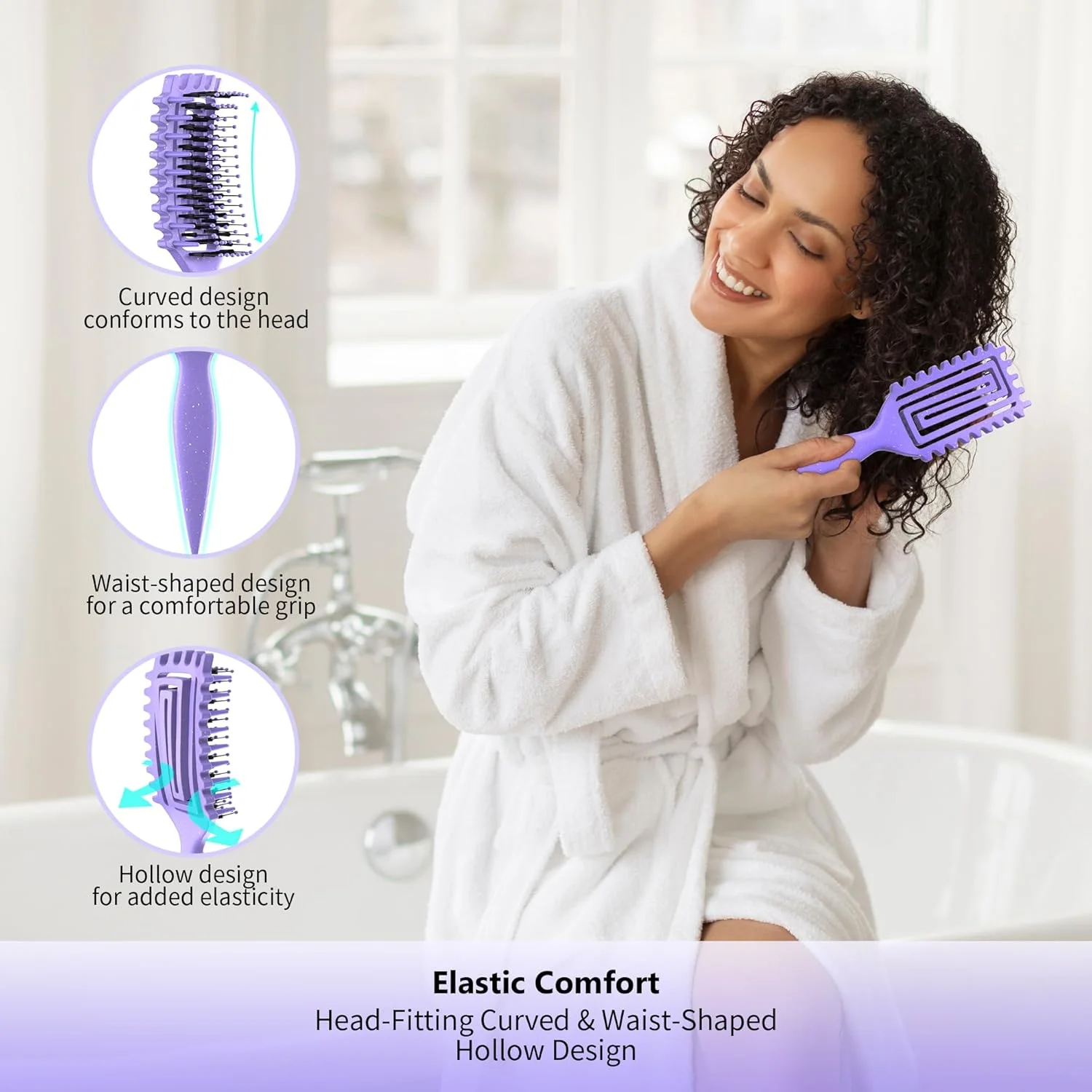 Tofitter Curly Hair Brush,Anti-Static Styling Comb, Purple Elastic Detangling Comb for Men, Women & Kids – No-Pull,Scalp Massage,Tangle-Free Styling for Curly, Wavy & Straight Hair