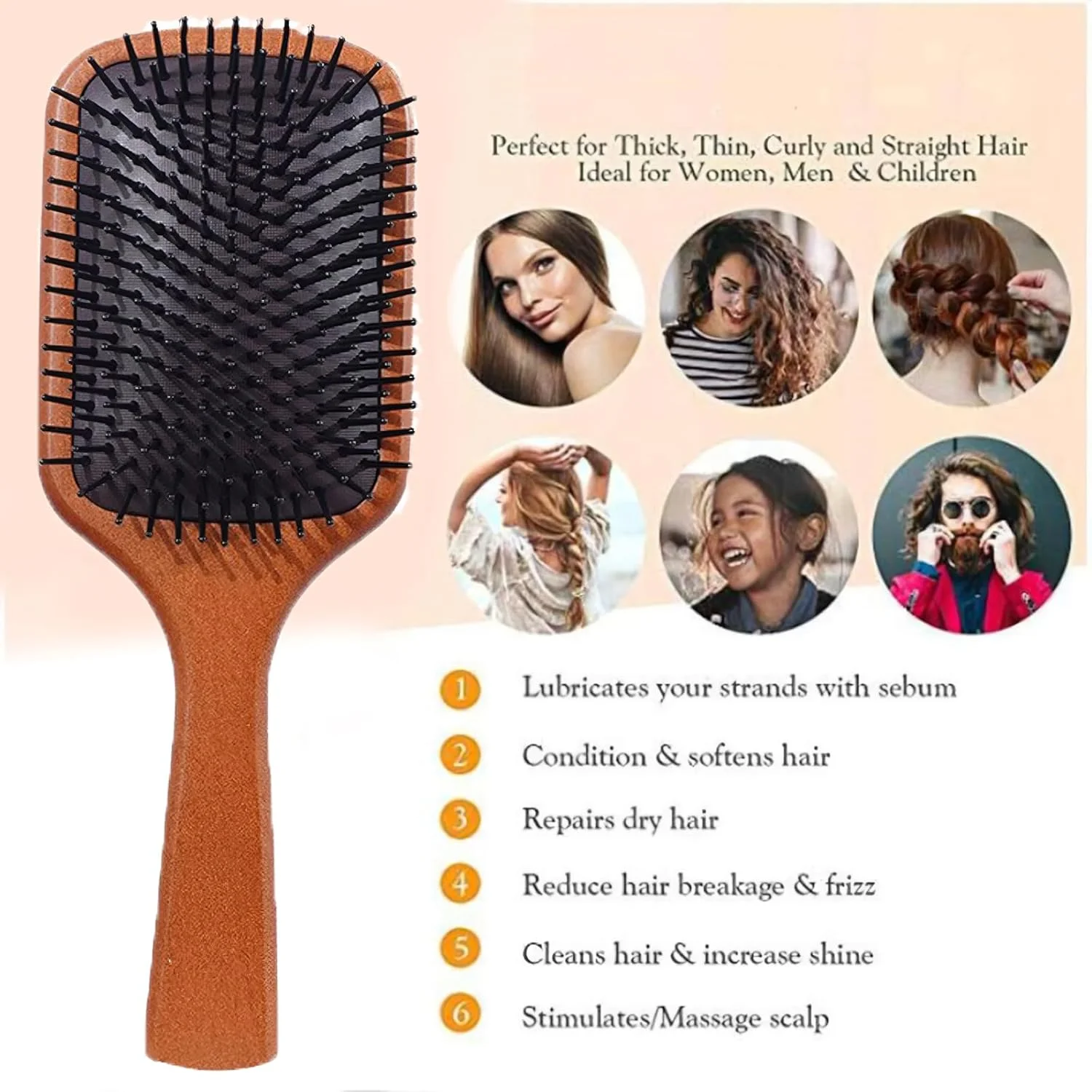 برس باز کننده گره و حالت دهنده مو U-HOOME برای انواع مو - طراحی سبک و ضد الکتریسیته ساکن با دسته ارگونومیک - ایده آل برای موهای خیس یا خشک، برس چوبی پارویی باز کننده گره مو برای ماساژ پوست سر برس باز کننده گره و حالت دهنده مو U-HOOME برای انواع مو - طراحی سبک و ضد الکتریسیته ساکن با دسته ارگونومیک - ایده آل برای موهای خیس یا خشک، برس چوبی پارویی باز کننده گره مو برای ماساژ پوست سر