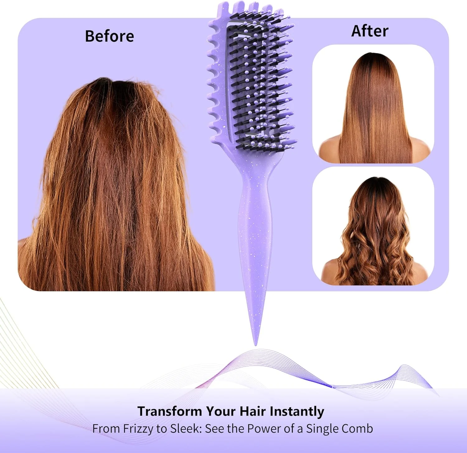 Tofitter Curly Hair Brush,Anti-Static Styling Comb, Purple Elastic Detangling Comb for Men, Women & Kids – No-Pull,Scalp Massage,Tangle-Free Styling for Curly, Wavy & Straight Hair