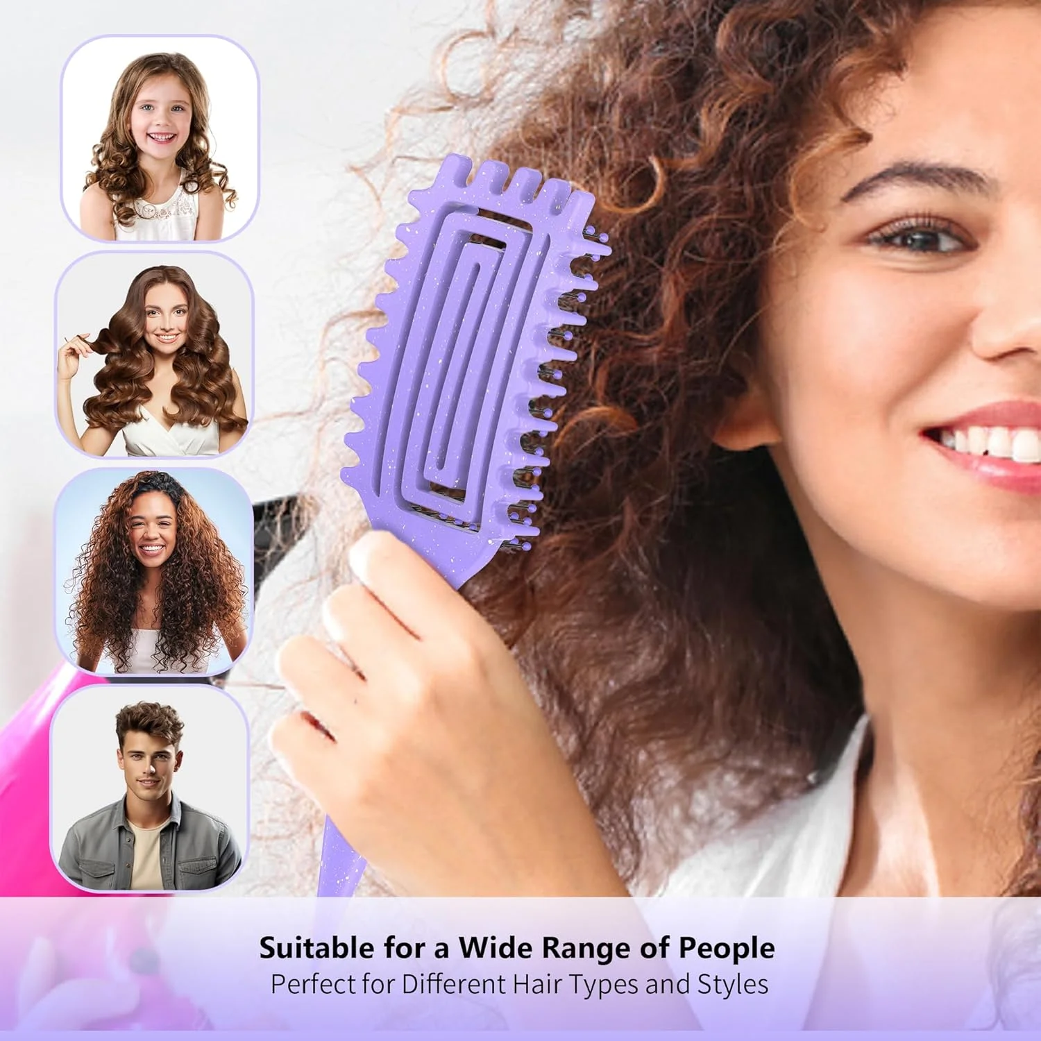 Tofitter Curly Hair Brush,Anti-Static Styling Comb, Purple Elastic Detangling Comb for Men, Women & Kids – No-Pull,Scalp Massage,Tangle-Free Styling for Curly, Wavy & Straight Hair