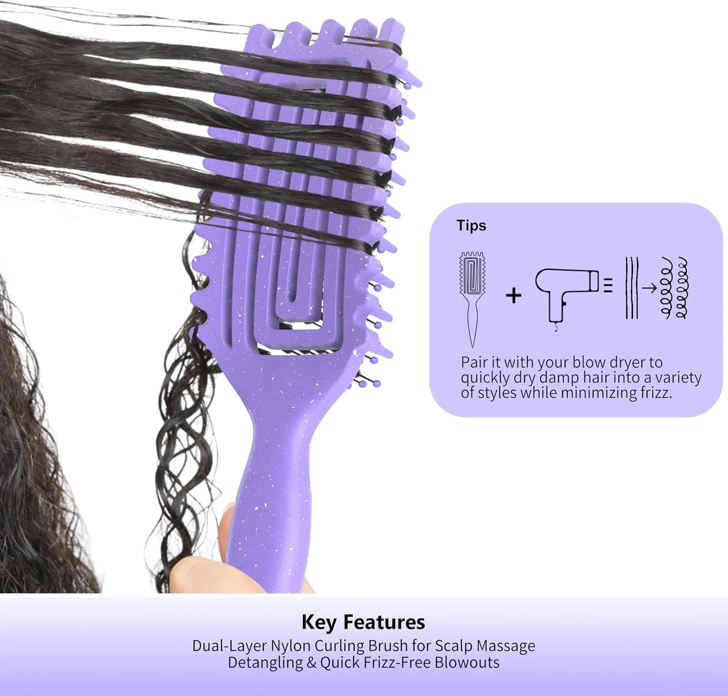 Tofitter Curly Hair Brush,Anti-Static Styling Comb, Purple Elastic Detangling Comb for Men, Women & Kids – No-Pull,Scalp Massage,Tangle-Free Styling for Curly, Wavy & Straight Hair