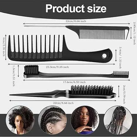 ست حالت دهنده مو تزویق، 4 برس، برای شانه کردن موهای نوزاد و باز کردن گره مو (مشکی)