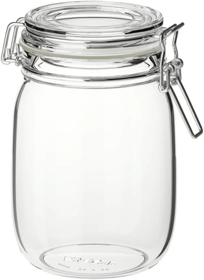 شیشه درب دار، شیشه نگهداری مواد غذایی با درب گیره دار هوا بند، ظروف نگهداری برای سازماندهی آشپزخانه و انبار، ایده آل برای نگهداری شکر، آرد، غلات، قهوه، کلوچه و موارد دیگر، شیشه ای شفاف 1 لیتری
