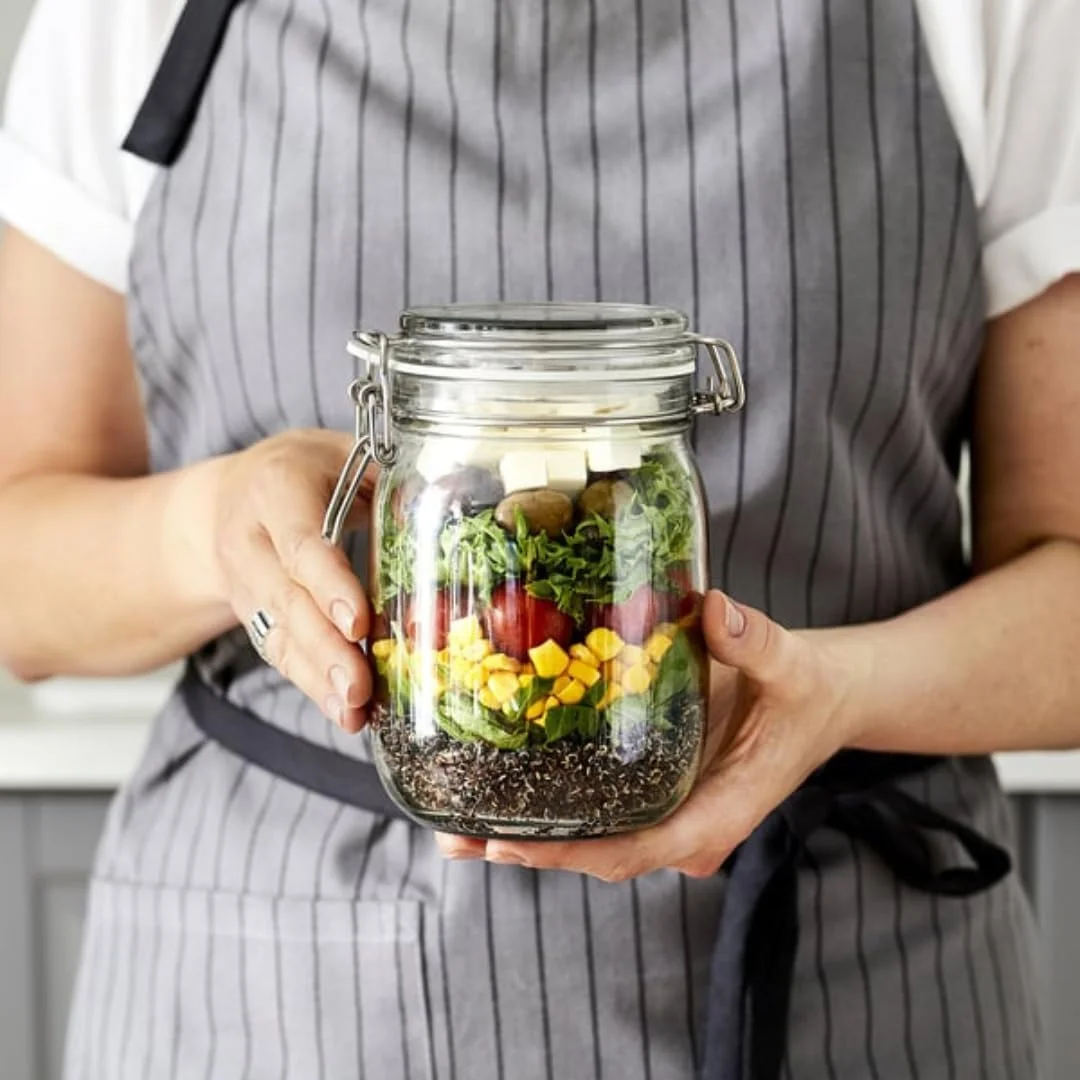 شیشه درب دار، شیشه نگهداری مواد غذایی با درب گیره دار هوا بند، ظروف نگهداری برای سازماندهی آشپزخانه و انبار، ایده آل برای نگهداری شکر، آرد، غلات، قهوه، کلوچه و موارد دیگر، شیشه ای شفاف 1 لیتری