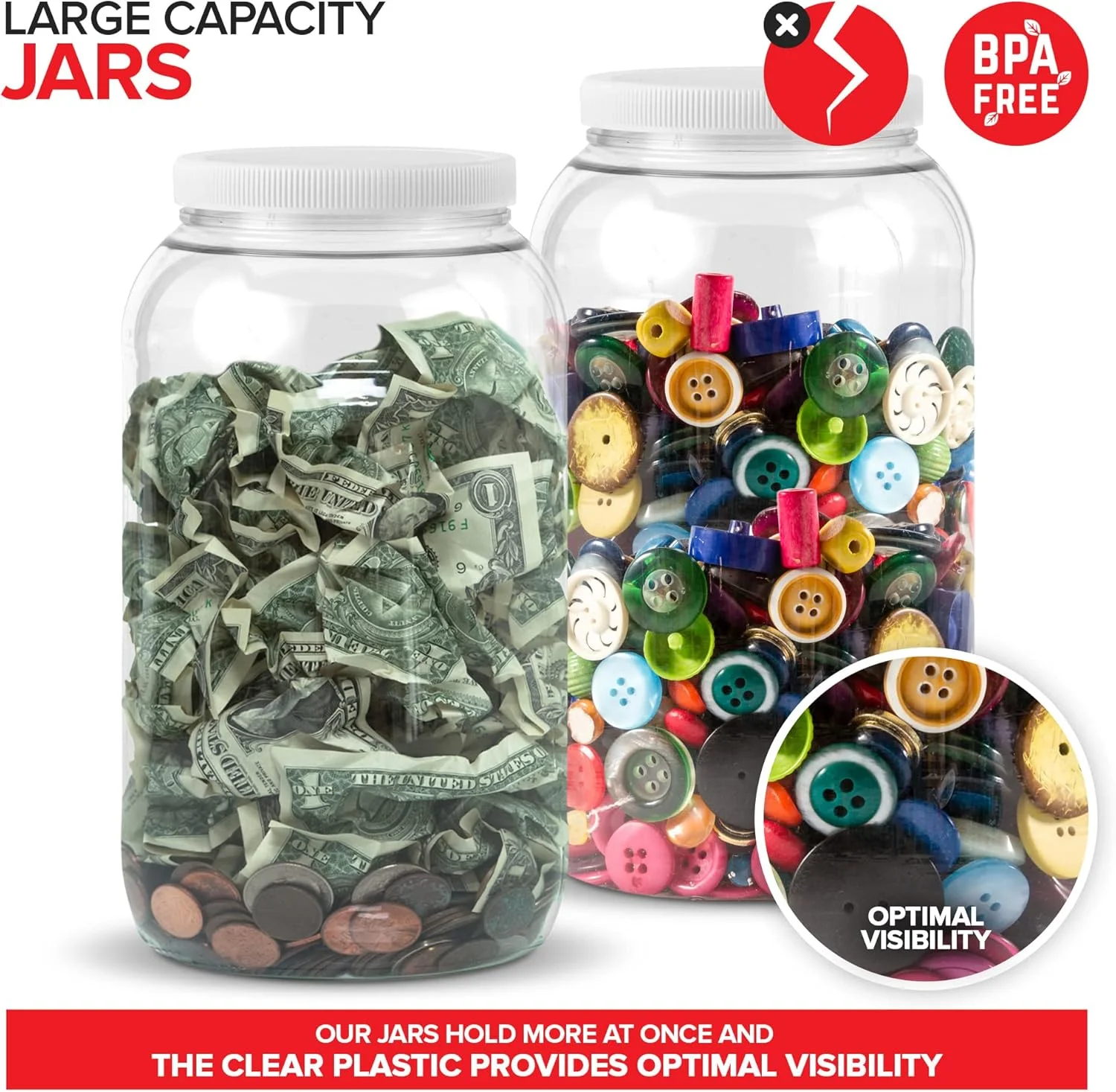 ظروف پلاستیکی شفاف یک گالنی Stock Your Home با درب (تک بسته) ظرف بزرگ دهانه گشاد 128 اونسی با درب، ظرف بزرگ برای آبنبات، کلوچه، هنر و صنایع دستی، انعام پول متصدی بار، نگهداری آشپزخانه و انبار