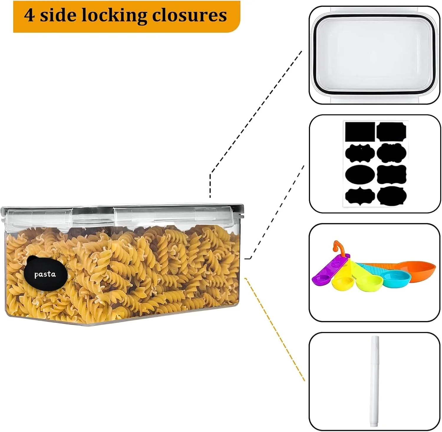 ست 4 عددی ظروف نگهداری مواد غذایی استوگو، 3.2 لیتری، مناسب برای سازماندهی مواد غذایی در آشپزخانه، ظروف پلاستیکی درب دار بدون BPA، ظروف درب محکم و ضد هوا