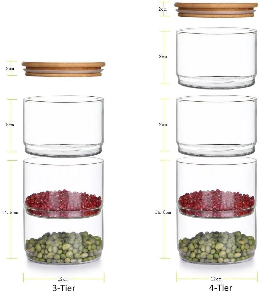 ظروف نگهداری مواد غذایی با درب بامبو، ظروف شیشه ای 3 طبقه قابل چیدن با پوشش ضد هوا، کاسه های غذای قابل استفاده در مایکروویو، ظروف شفاف ادویه شکر، قوطی شیشه ای برای آب نبات، کلوچه، میوه، چاشنی و ادویه ظروف نگهداری مواد غذایی با درب بامبو، ظروف شیشه ای 3 طبقه قابل چیدن با پوشش ضد هوا، کاسه های غذای قابل استفاده در مایکروویو، ظروف شفاف ادویه شکر، قوطی شیشه ای برای آب نبات، کلوچه، میوه، چاشنی و ادویه