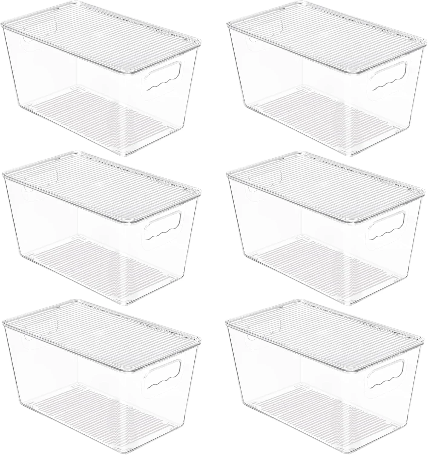 ظروف نگهداری مواد غذایی درب دار - بسته 6 عددی، ظروف پلاستیکی شفاف برای آشپزخانه، یخچال، کابینت - بدون BPA، دستگیره های آسان، ظروف نگهداری مواد غذایی با قابلیت صرفه جویی در فضا