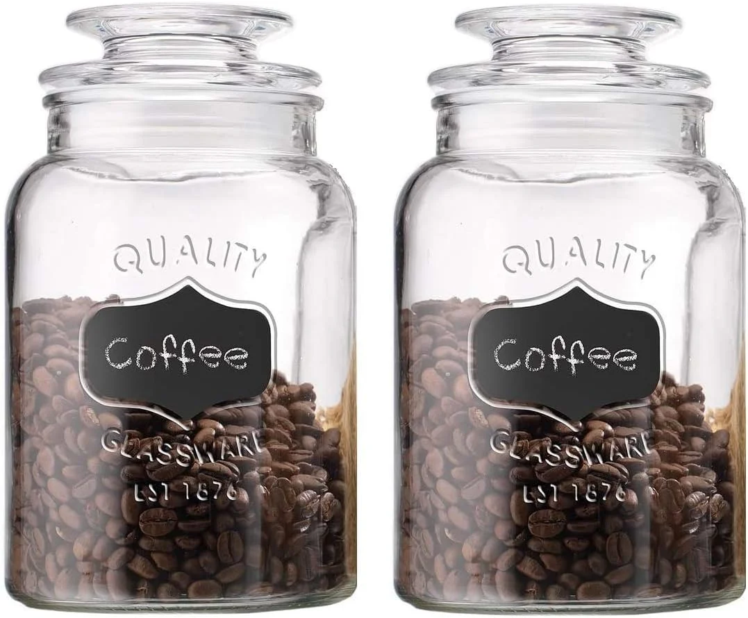 STAR WORK - ظرف شیشه ای شفاف 1500 میلی لیتری با درب - ظروف شیشه ای درب دار آشپزخانه برای نگهداری مواد غذایی (2 عدد)، آبی