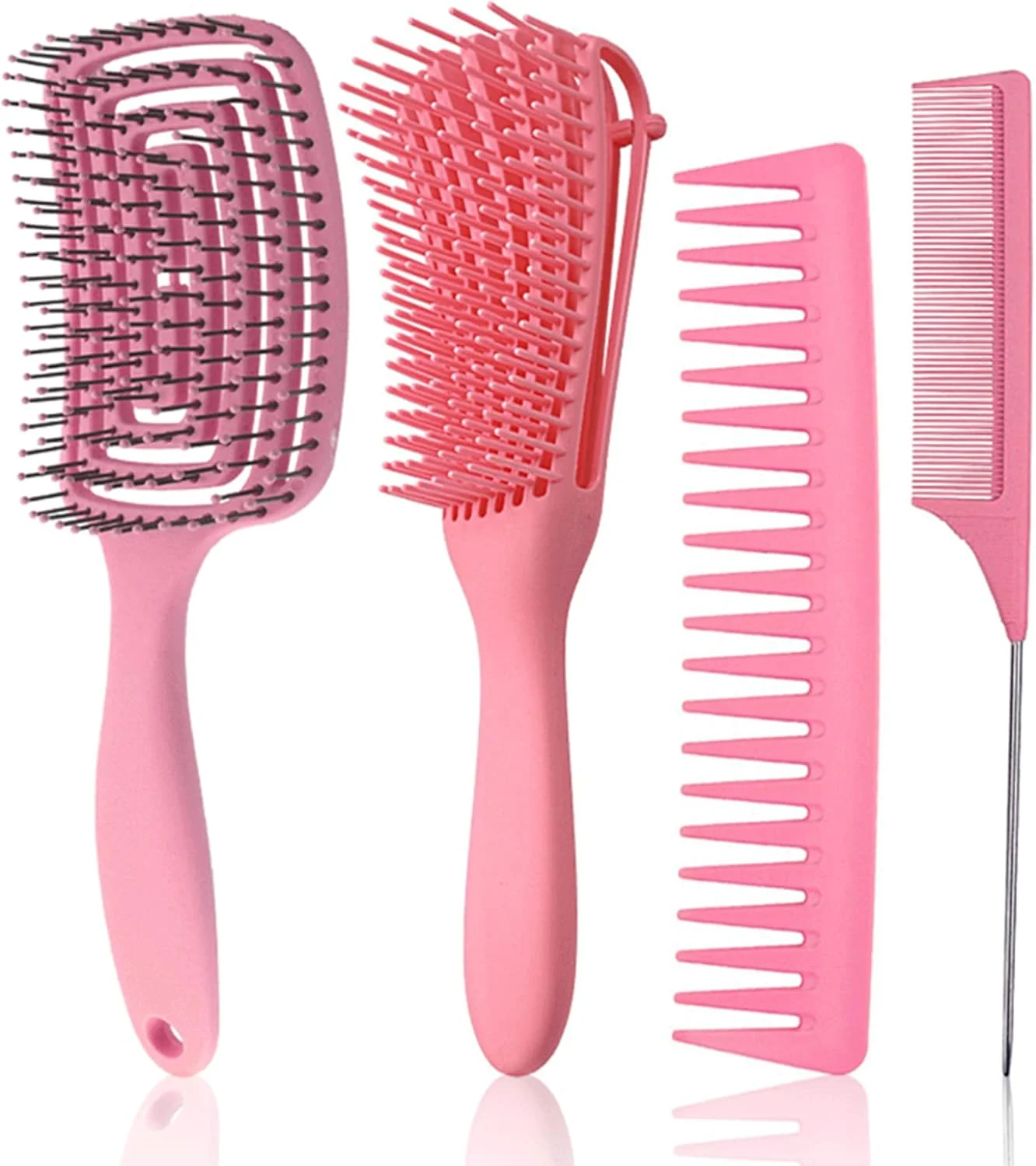 برس مو POSICHE مناسب موهای خیس و خشک، برس شامپو برای حالت دادن و باز کردن گره مو، برس گرد باز کننده گره مو، مناسب موهای فر، زنان و مردان، شانه 8 چنگکی، شانه دم باریک برای حالت دادن موهای پفکی، شانه ماساژ آرایشگری، ست 4 عددی (صورتی) برس مو POSICHE مناسب موهای خیس و خشک، برس شامپو برای حالت دادن و باز کردن گره مو، برس گرد باز کننده گره مو، مناسب موهای فر، زنان و مردان، شانه 8 چنگکی، شانه دم باریک برای حالت دادن موهای پفکی، شانه ماساژ آرایشگری، ست 4 عددی (صورتی)