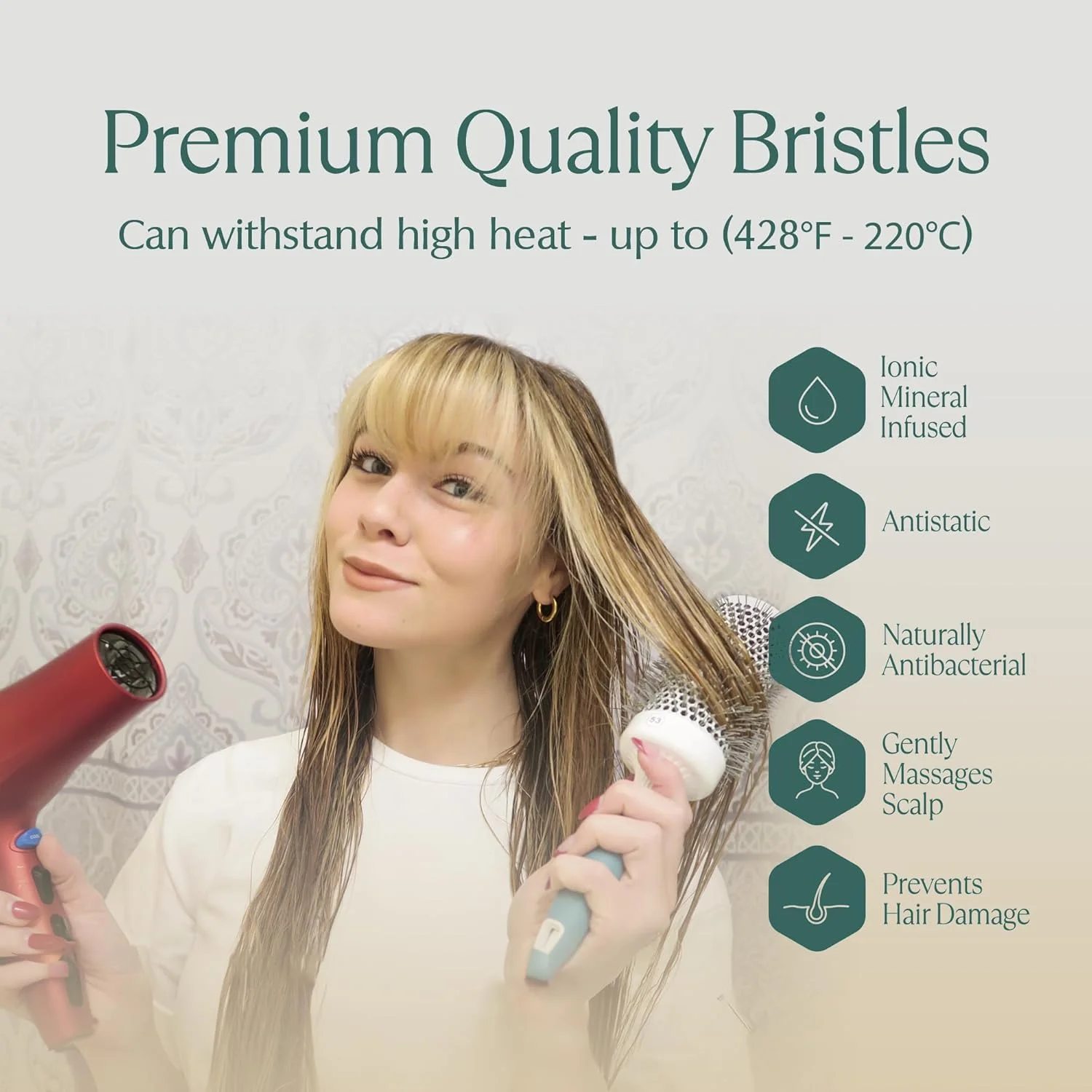 برس گرد بزرگ اوسنسیا - برس موی سرامیکی یونی برای آرایشگاه های دقیق و شیک - برس حرفه ای برای زنان و مردان - 53 میلی متر برس گرد بزرگ اوسنسیا - برس موی سرامیکی یونی برای آرایشگاه های دقیق و شیک - برس حرفه ای برای زنان و مردان - 53 میلی متر