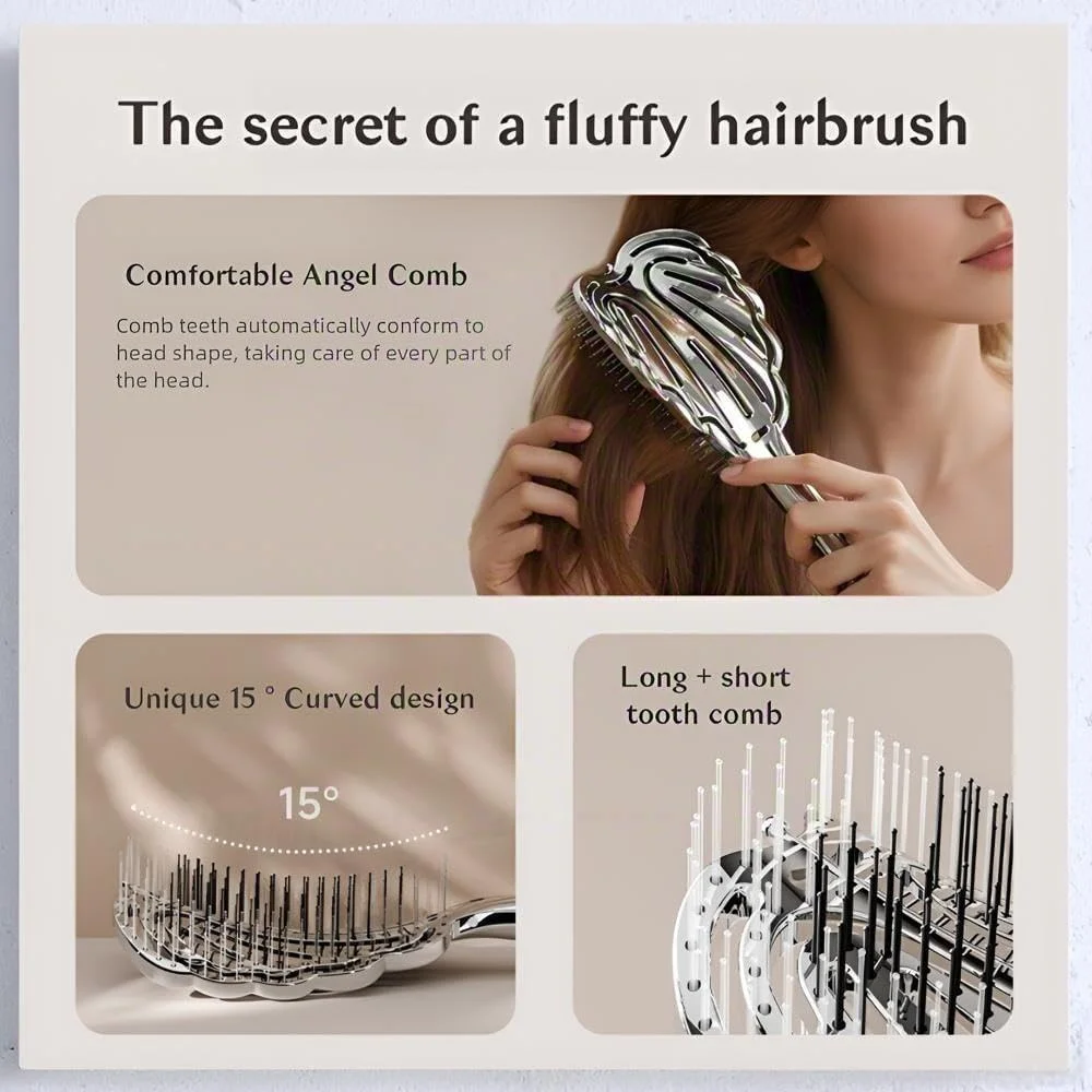 برس موی فر Strailine Bounce، برس موی خیس، شانه حالت دهنده، برس فر باز کننده گره (نقره ای)