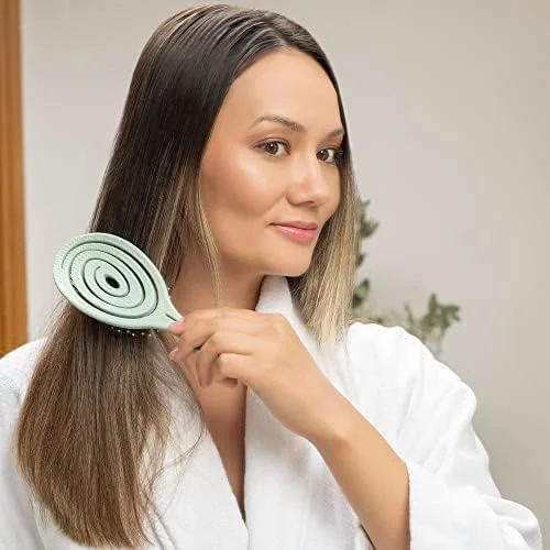 برس موی باز کننده گره نینابلا برای زنان، مردان و کودکان - بدون کشیدگی - برس های تقویت کننده برای موهای خیس، مجعد و صاف - برس مارپیچی منحصر به فرد - سبز