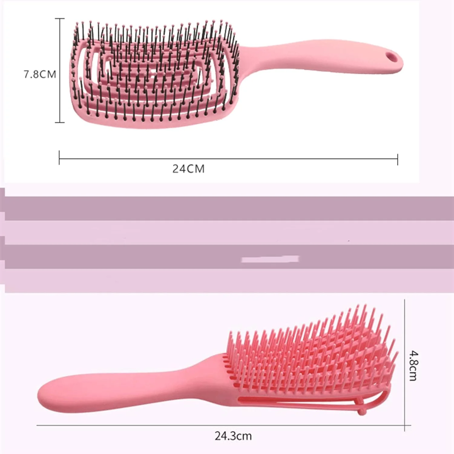 برس مو POSICHE مناسب موهای خیس و خشک، برس شامپو برای حالت دادن و باز کردن گره مو، برس گرد باز کننده گره مو، مناسب موهای فر، زنان و مردان، شانه 8 چنگکی، شانه دم باریک برای حالت دادن موهای پفکی، شانه ماساژ آرایشگری، ست 4 عددی (صورتی)
