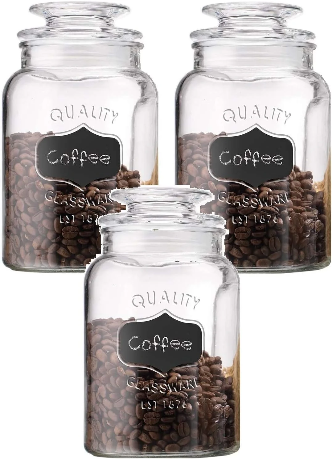 استار ورک - ظرف شیشه ای شفاف 1500 میلی لیتری با درب - ظروف شیشه ای درب دار آشپزخانه برای نگهداری مواد غذایی (3 عدد)