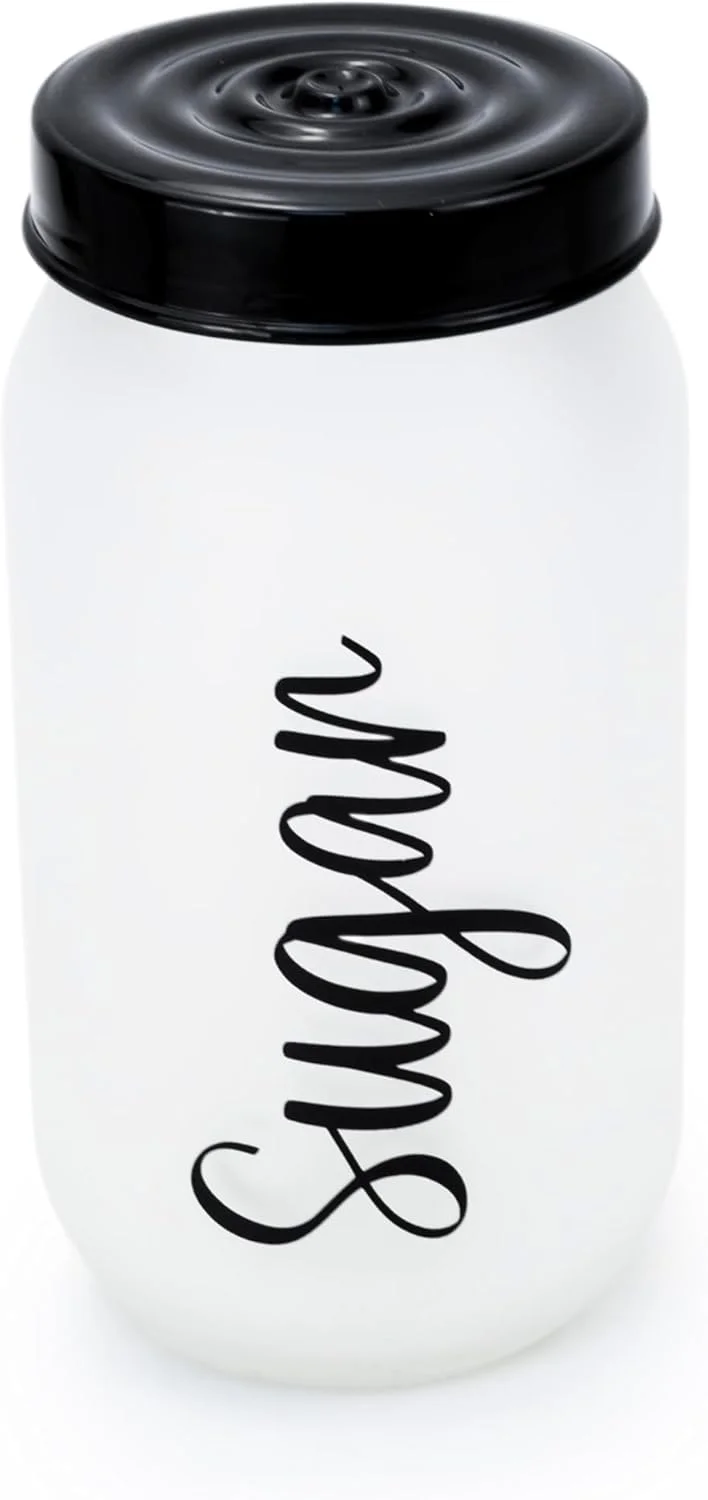 شیشه تزئینی یک لیتری سولمازر هروین - شکرپاش شیشه ای رنگ شده با رنگ یخی سفید شیک برای طراوت و ظرافت