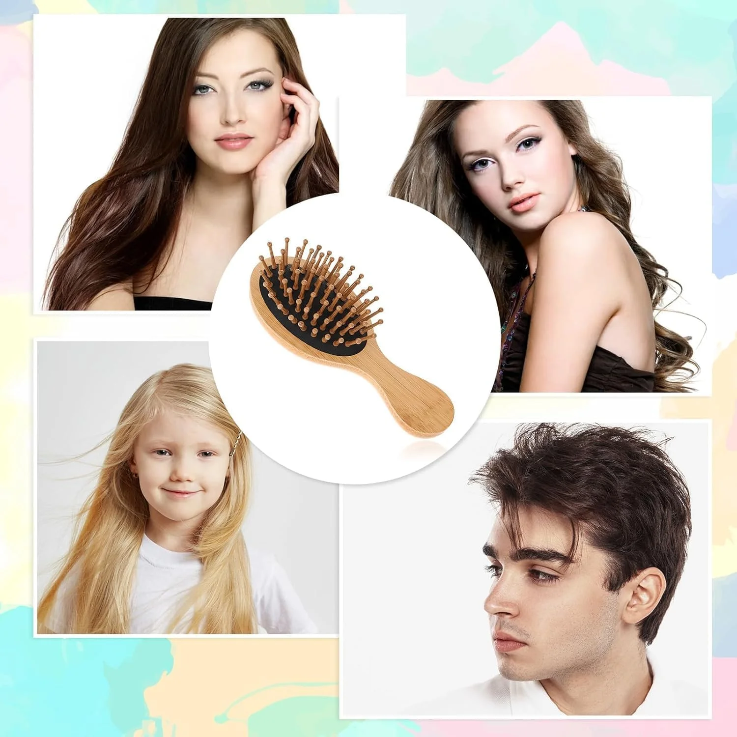 برس موی بامبو مینی، شانه گره باز کن قابل حمل، برس پارویی مناسب مسافرت، ماساژور ضد الکتریسیته ساکن پوست سر، شانه بالشتک هوا برای موهای ضخیم، نازک، فر، مرطوب