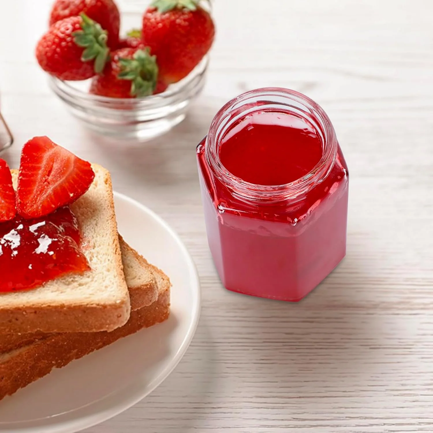 ست 12 عددی شیشه های شش ضلعی 240 میلی لیتری SKYLINK با درب های چهارخانه قرمز، شیشه های کوچک کنسرو برای مربا، عسل، ترشی، نگهداری، ذخیره ادویه، شمع سازی DIY و گیفت مهمانی