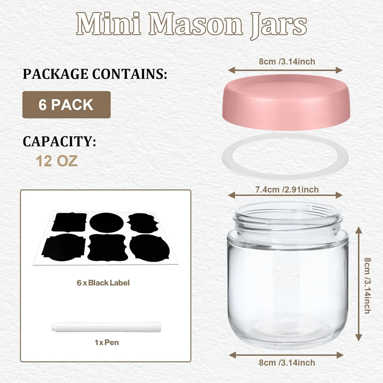 ست 6 عددی شیشه های نگهدارنده 350 میلی لیتری SKYLINK با درب های رنگی - شیشه های کوچک شفاف برای غذا، ادویه جات، سس ها، تنقلات - ظروف قابل استفاده مجدد با برچسب و ماژیک