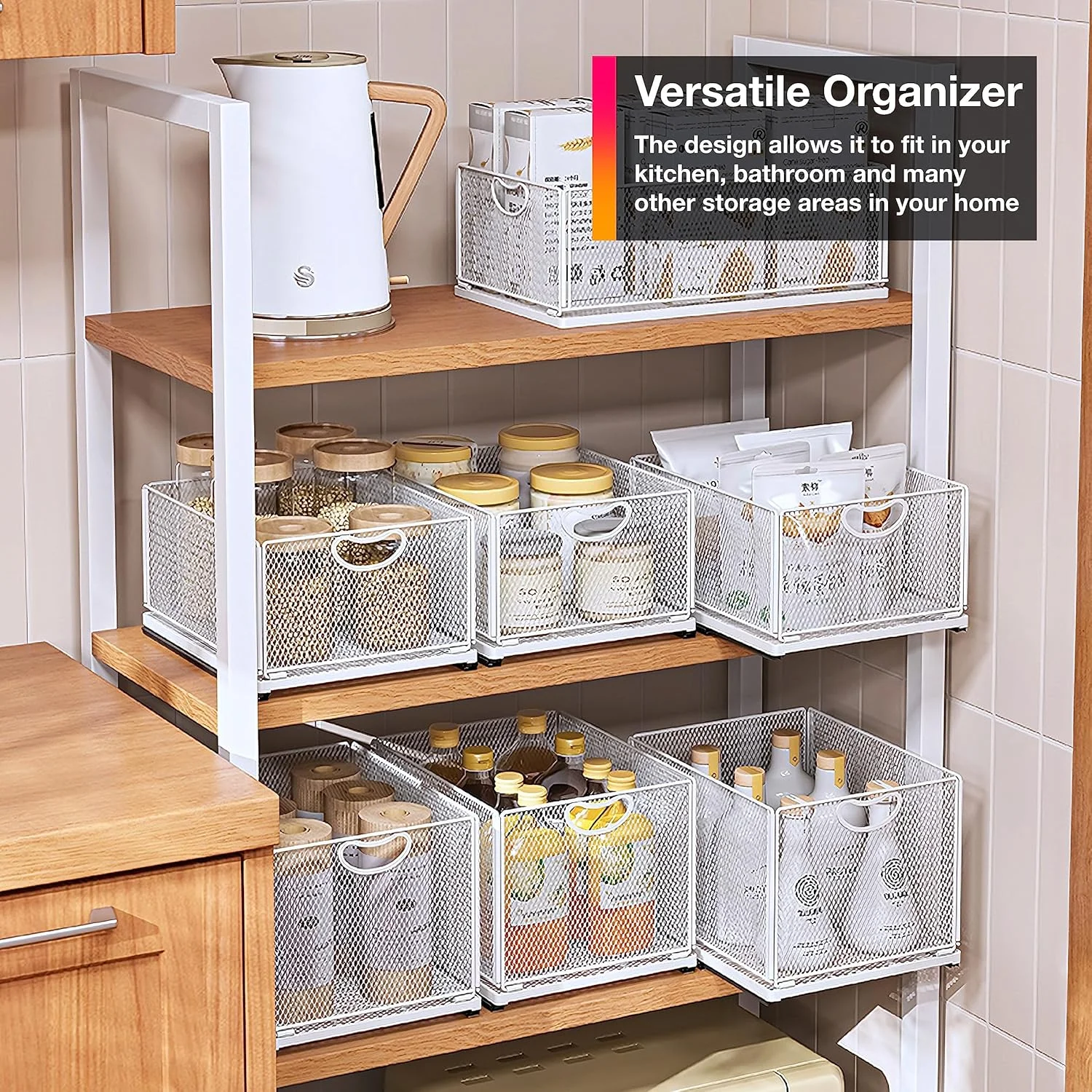 قفسه کشویی برای کابینت آشپزخانه، سازمان دهنده لوازم، سبد کشویی سازمان دهنده آشپزخانه و حمام، قفسه ادویه، سازمان دهنده کابینت، قفسه کشویی برای کابینت یا انبار آشپزخانه و حمام