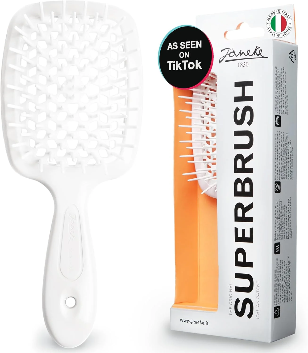 برس باز کننده گره مو Janeke Superbrush برای برس زدن نرم و صاف مو با موهای ضد الکتریسیته ساکن - برس موی خیس منفذ دار برای استفاده در خشک کردن با سشوار - ایده آل برای انواع موهای مجعد، ضخیم، موج دار و نازک (سفید) برس باز کننده گره مو Janeke Superbrush برای برس زدن نرم و صاف مو با موهای ضد الکتریسیته ساکن - برس موی خیس منفذ دار برای استفاده در خشک کردن با سشوار - ایده آل برای انواع موهای مجعد، ضخیم، موج دار و نازک (سفید)