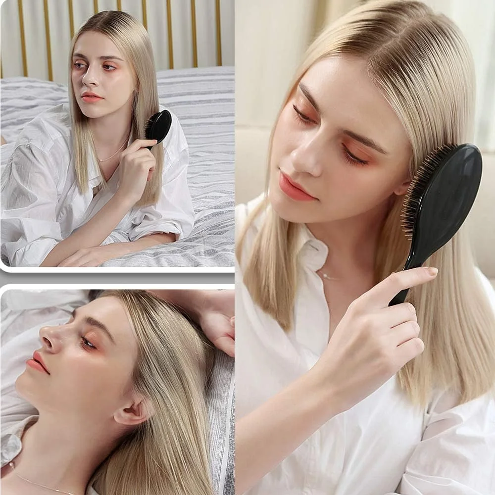 برس اکستنشن مو خزنه، برس موی بزرگ با پین نایلونی نرم، برس ماساژ بیضی شکل برای باز کردن گره مو، برس موی نایلونی برای باز کردن گره، رفع وز، توزیع روغن، تحریک پوست سر (رزگلد)