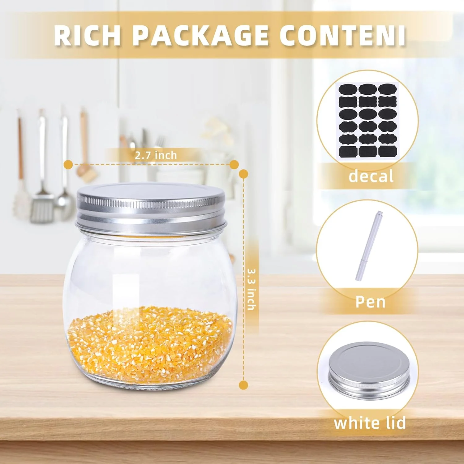 ست 12 عددی شیشه های دهان گشاد 300 میلی لیتری SKYLINK با درب و حلقه های محکم، شیشه های کنسرو برای مربا، عسل، ژله، سس، نگهداری ادویه جات، هدیه عروسی و جشن، نگهداری مواد غذایی و کاردستی