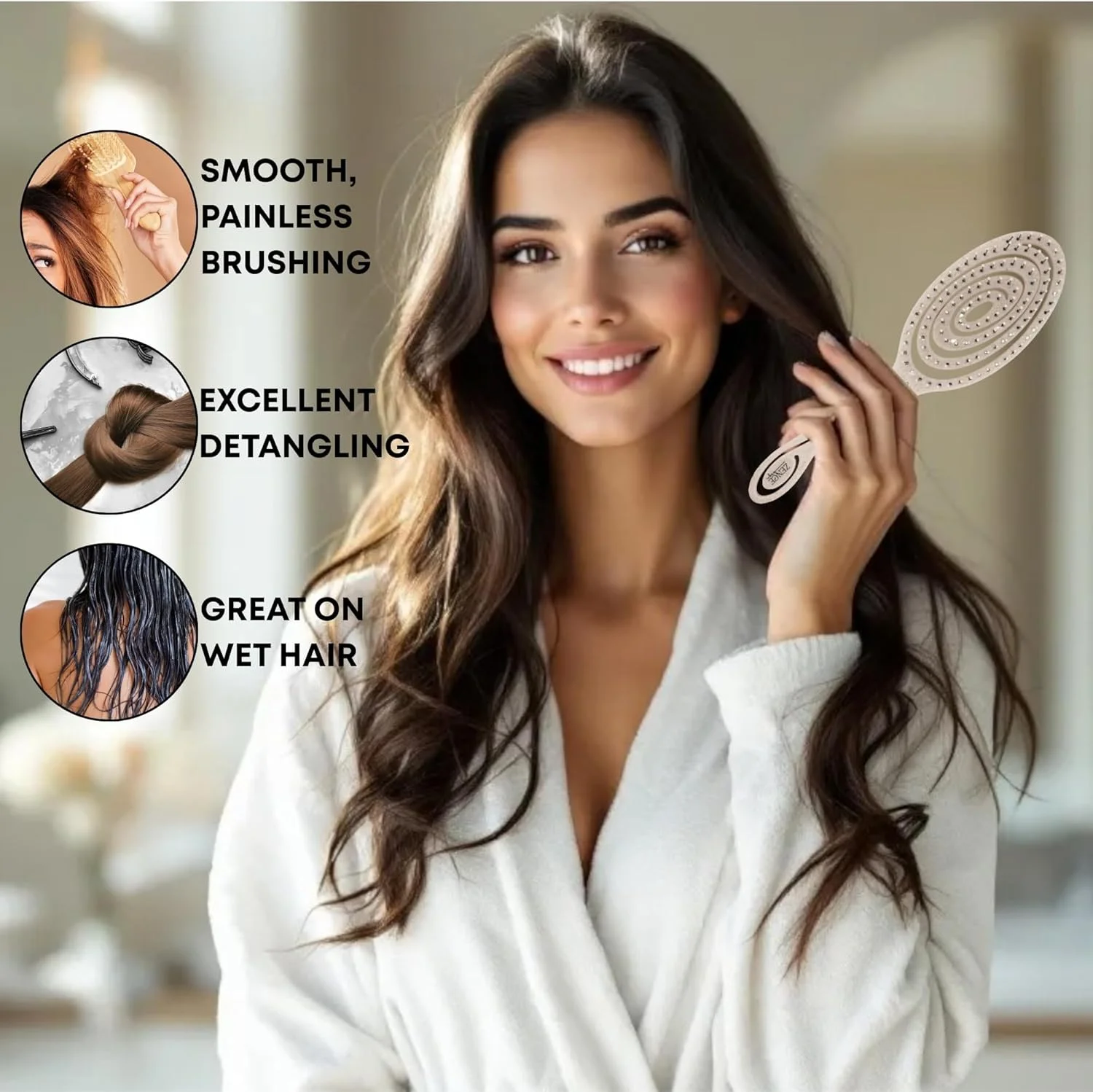 برس موی گره باز کن سازگار با محیط زیست برای زنان، مردان و کودکان - شانه موی ملایم و بدون گره برای موهای فر، صاف و خیس - بژ
