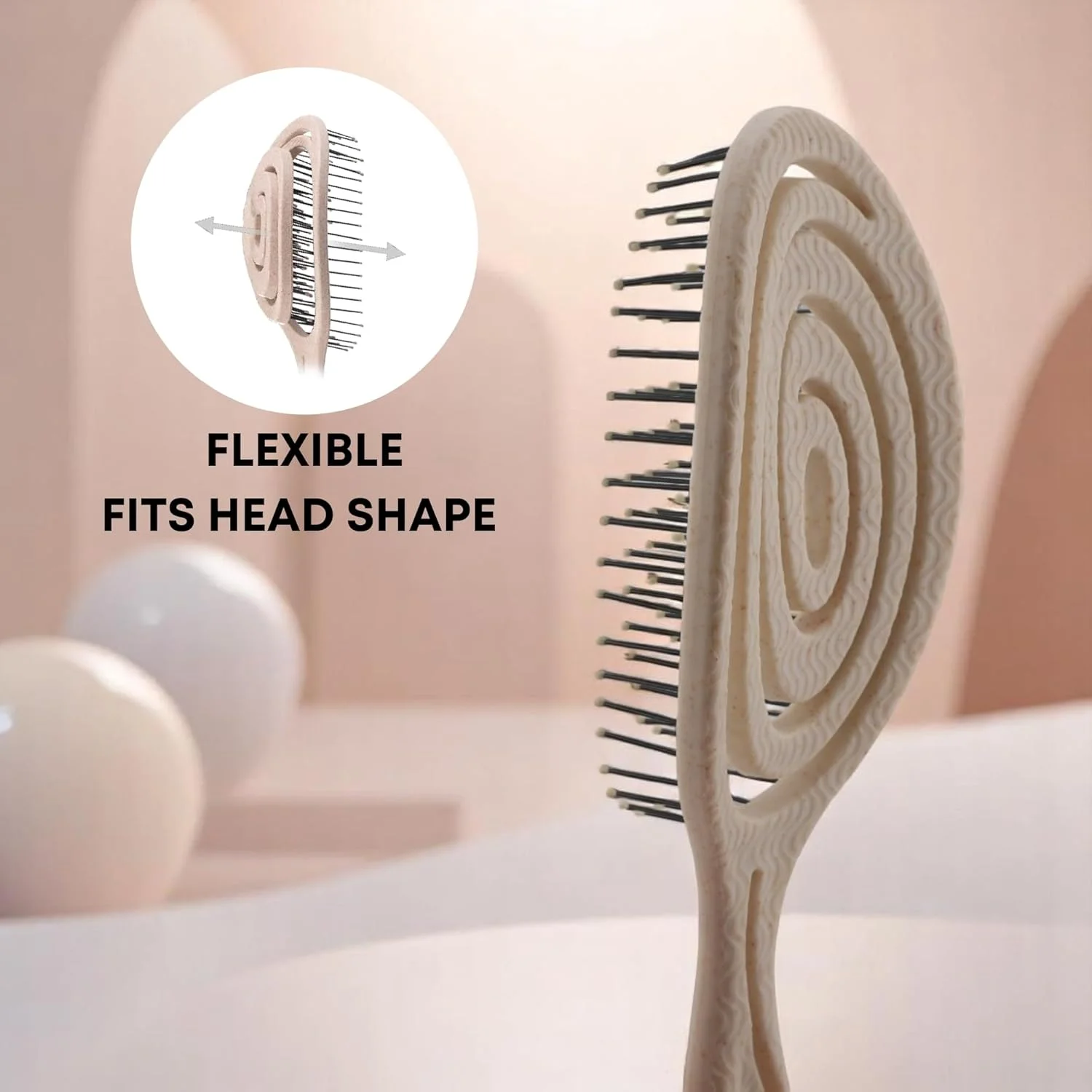 برس موی گره باز کن سازگار با محیط زیست برای زنان، مردان و کودکان - شانه موی ملایم و بدون گره برای موهای فر، صاف و خیس - بژ