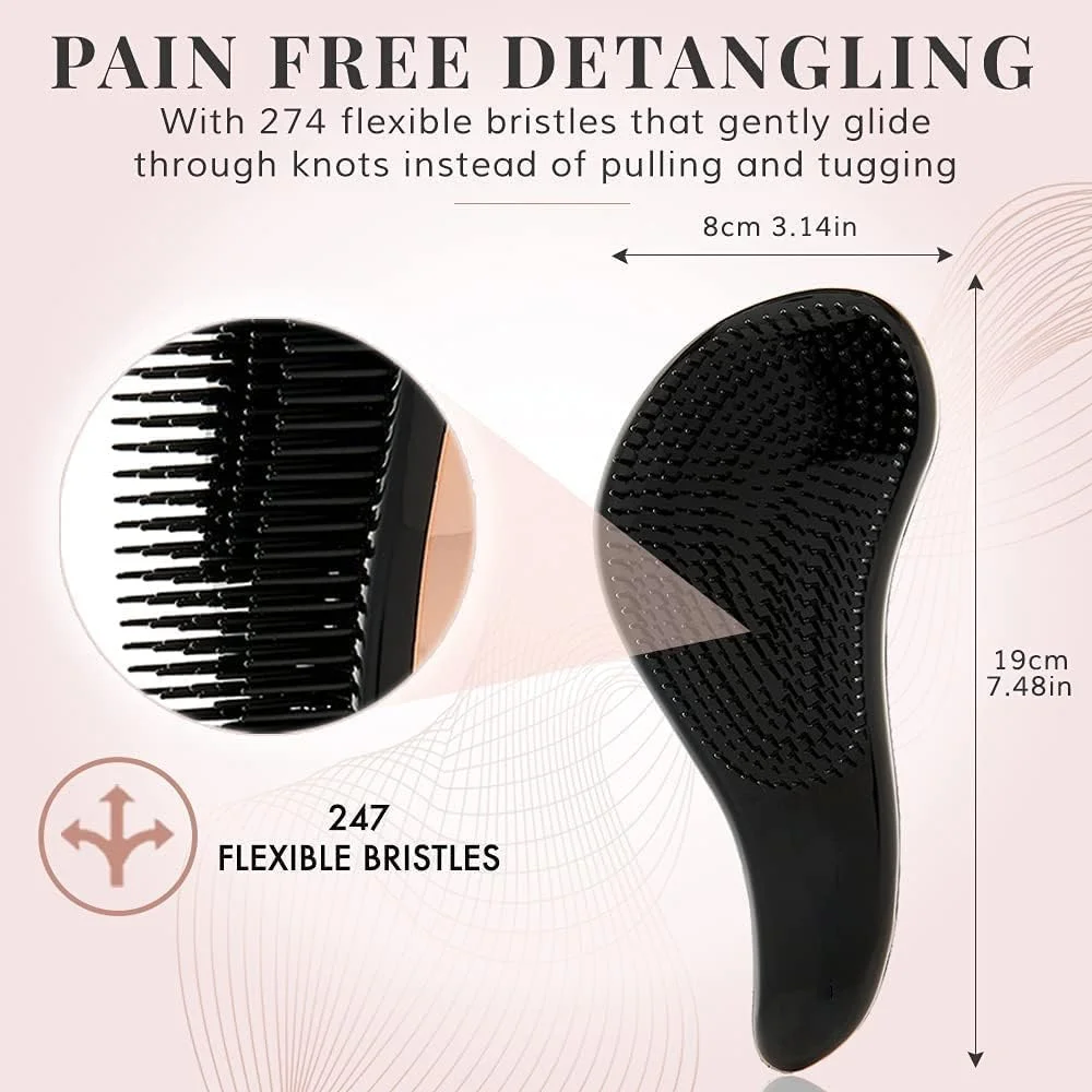 برس باز کننده گره مو Excefore، ست برس مو ماساژ ضد گره، برس صاف کننده مو بدون درد برای موهای فر، ضخیم، طبیعی، صاف، نازک، مرطوب یا خشک برای زنان، کودکان و خردسالان (رزگلد)