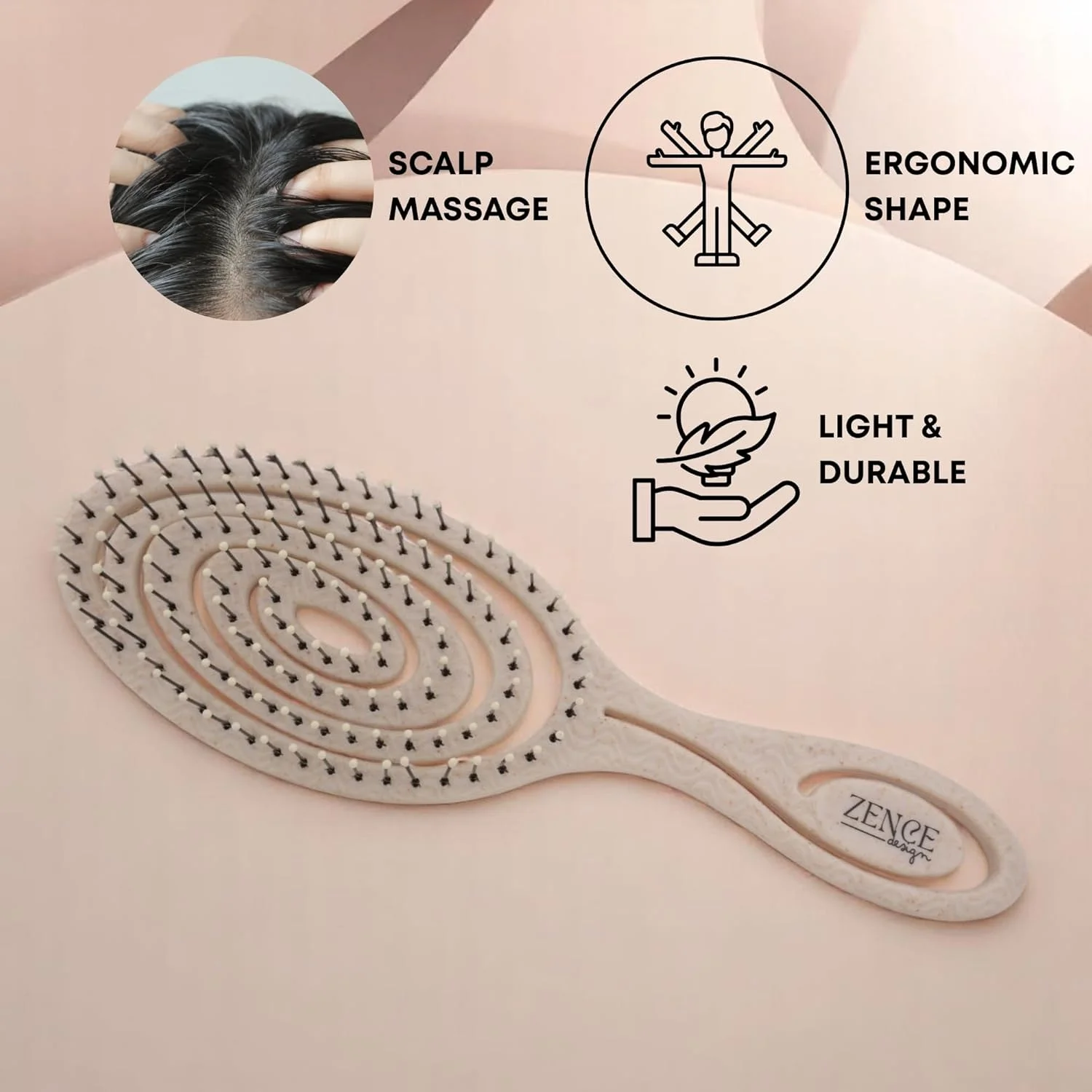 برس موی گره باز کن سازگار با محیط زیست برای زنان، مردان و کودکان - شانه موی ملایم و بدون گره برای موهای فر، صاف و خیس - بژ