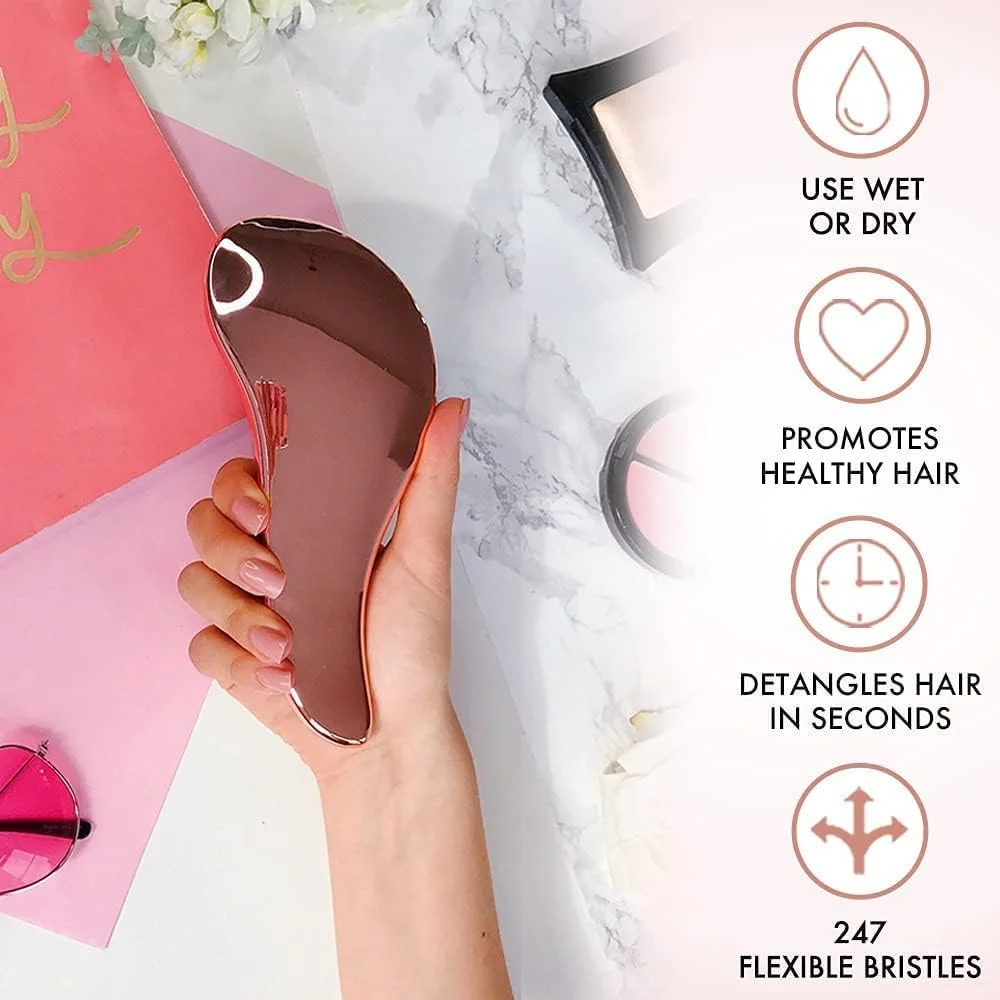 برس باز کننده گره مو Excefore، ست برس مو ماساژ ضد گره، برس صاف کننده مو بدون درد برای موهای فر، ضخیم، طبیعی، صاف، نازک، مرطوب یا خشک برای زنان، کودکان و خردسالان (رزگلد)