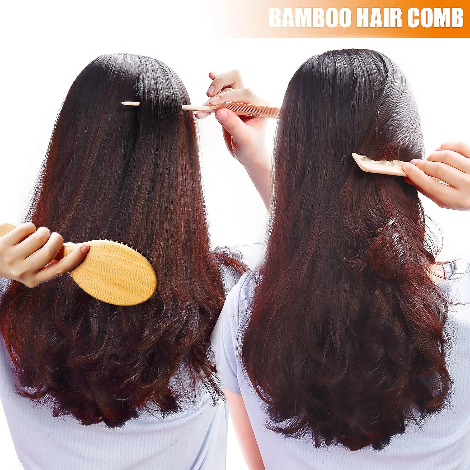 ست برس مو بامبو Jrceliy شامل 3 عدد، برس چوبی طبیعی برای خانم ها، برس پارویی باز کننده گره مو برای موهای خشک/مجعد/ضخیم/نازک/صاف