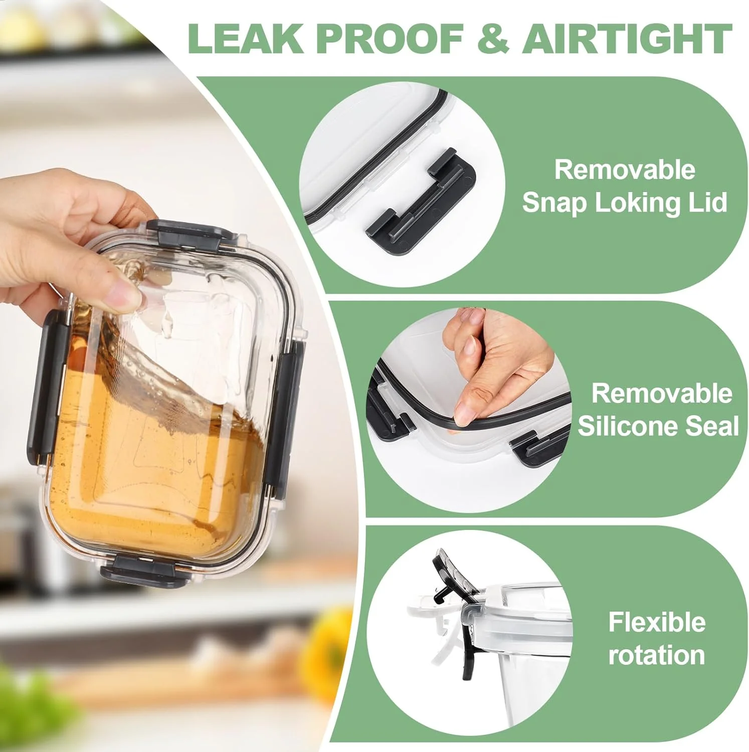 ظروف شیشه ای نگهداری مواد غذایی Skroam بسته 12 عددی با درب، مناسب آماده سازی غذا، ظروف نگهداری آشپزخانه و مواد غذایی، ضد نشت، ظروف بنتو شیشه ای درب دار مناسب مایکروویو، فر، فریزر و ماشین ظرفشویی