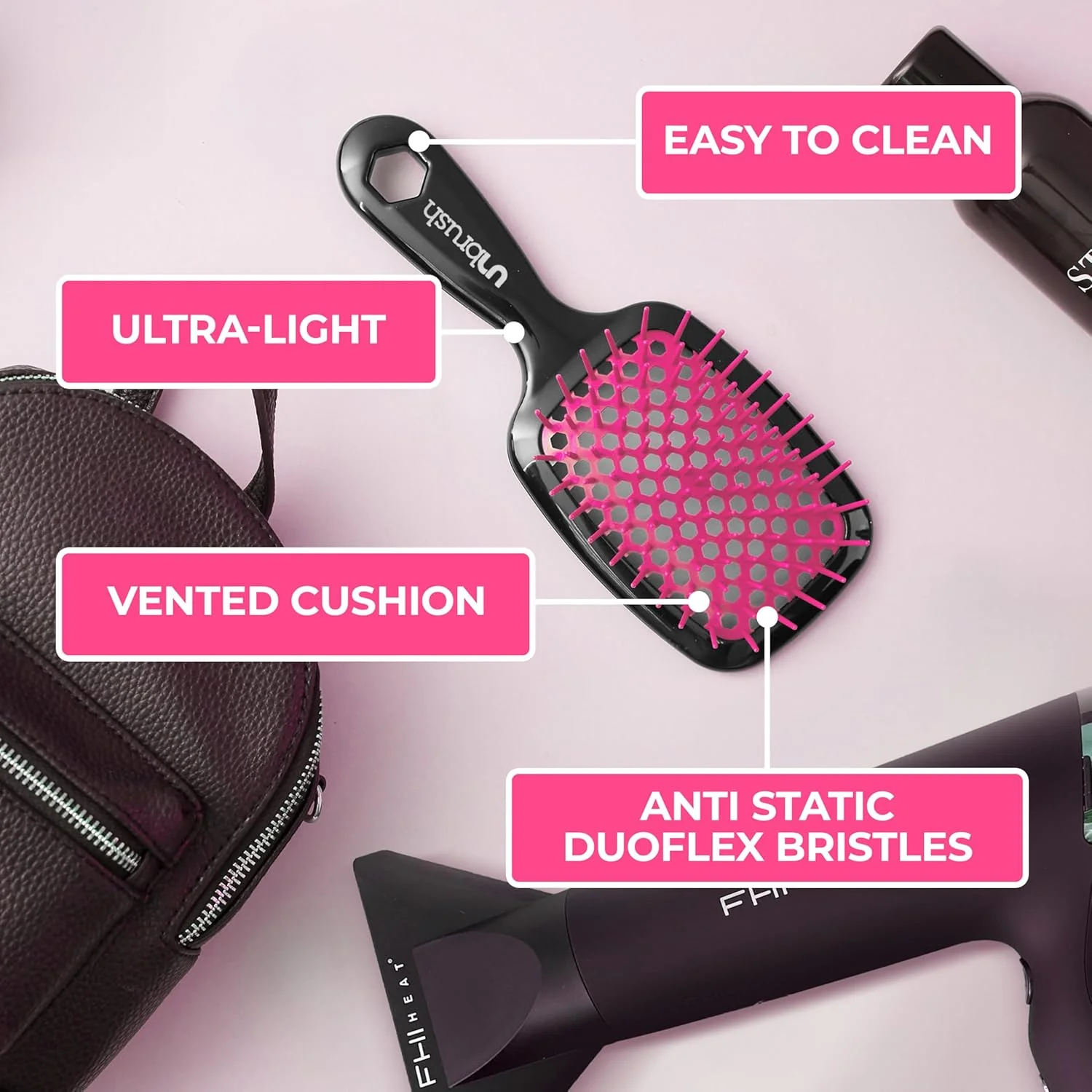 FHI HEAT Unbrush Wet & Dry Vented Detangling Hair Brush, Pink FHI HEAT Unbrush Wet & Dry Vented Detangling Hair Brush, Pink