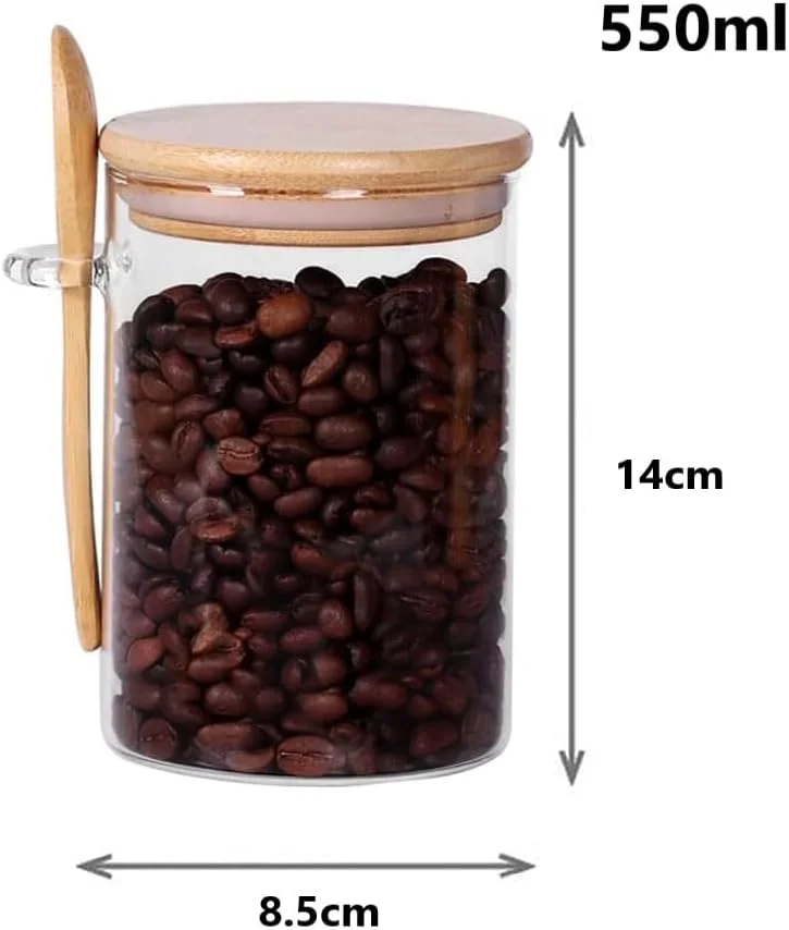 SKY-TOUCH 3Pcs Glass Jars with Bamboo Lids & Spoons : 550ml Airtight Glass Spice Jars Clear Sugar Container Food Storage Containers for Coffee Beans Spice Sugar Tea Nuts Candy Salts SKY-TOUCH 3Pcs Glass Jars with Bamboo Lids & Spoons : 550ml Airtight Glass Spice Jars Clear Sugar Container Food Storage Containers for Coffee Beans Spice Sugar Tea Nuts Candy Salts