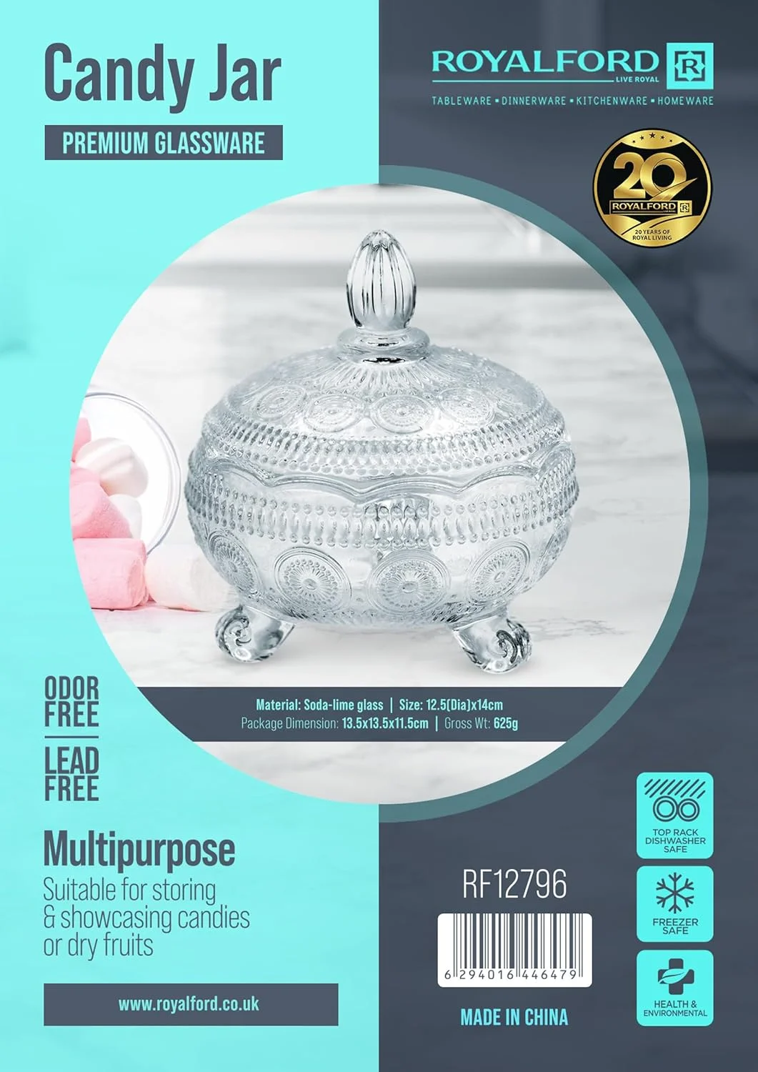 ظرف شیشه ای درب دار رویال فورد مدل RF12796، ظرف شیشه ای درب دار مناسب نگهداری مواد غذایی و شکلات ظرف شیشه ای درب دار رویال فورد مدل RF12796، ظرف شیشه ای درب دار مناسب نگهداری مواد غذایی و شکلات
