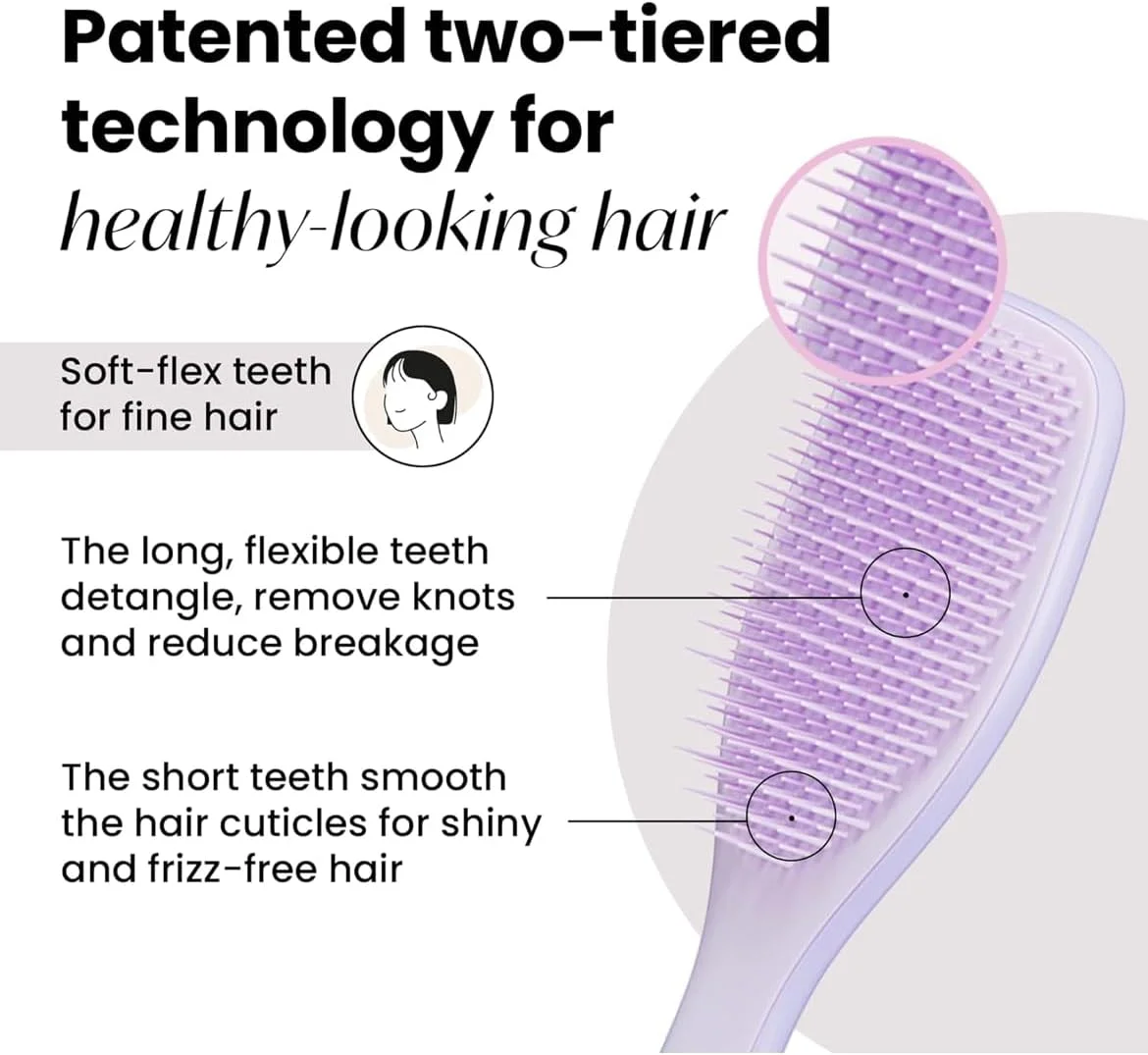 برس باز کننده گره مو Bold&beautiful برای موهای فر و مجعد، دارای دندانه های نایلونی انعطاف پذیر، شکل بیضی، استفاده بدون درد در حالت خیس و خشک، دسته ضد لغزش، طراحی ارگونومیک، 20x8x22 سانتی متر (یاسی)