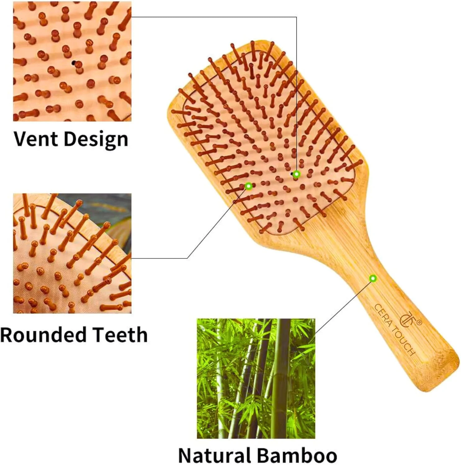 برس مو بامبو Cera Touch - برس مو چوبی برای زنان و مردان، ضد وز و گره خوردگی و ماساژور پوست سر، برس مو چوبی بالشتکی با کیفیت سالن برای موهای صاف و سالم. برس مو بامبو Cera Touch - برس مو چوبی برای زنان و مردان، ضد وز و گره خوردگی و ماساژور پوست سر، برس مو چوبی بالشتکی با کیفیت سالن برای موهای صاف و سالم.