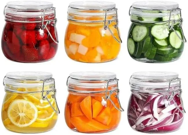ست 6 عددی شیشه های درب دار Premify، 500 میلی لیتر - ظروف شیشه ای با بست فلزی محکم برای کنسرو، نگهداری مواد غذایی در آشپزخانه، اوت میل شبانه، ترشی، ادویه جات و نظم دهی کابینت