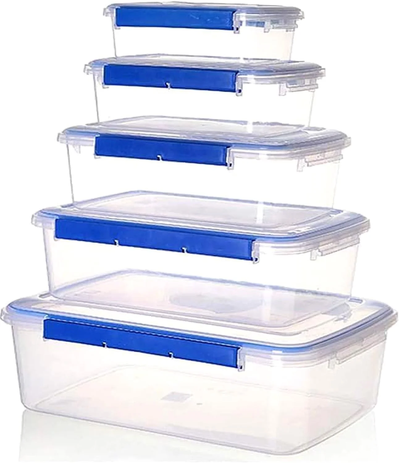 ست 5 تکه ظروف نگهداری مواد غذایی درب دار Premify - ظروف بزرگ پلاستیکی آماده سازی و نگهداری غذا با درب های قفل دار، سایزهای 1.5، 3، 5، 9 و 16 لیتری، مناسب مایکروویو و فریزر، سازمان دهنده ضد نشت آشپزخانه