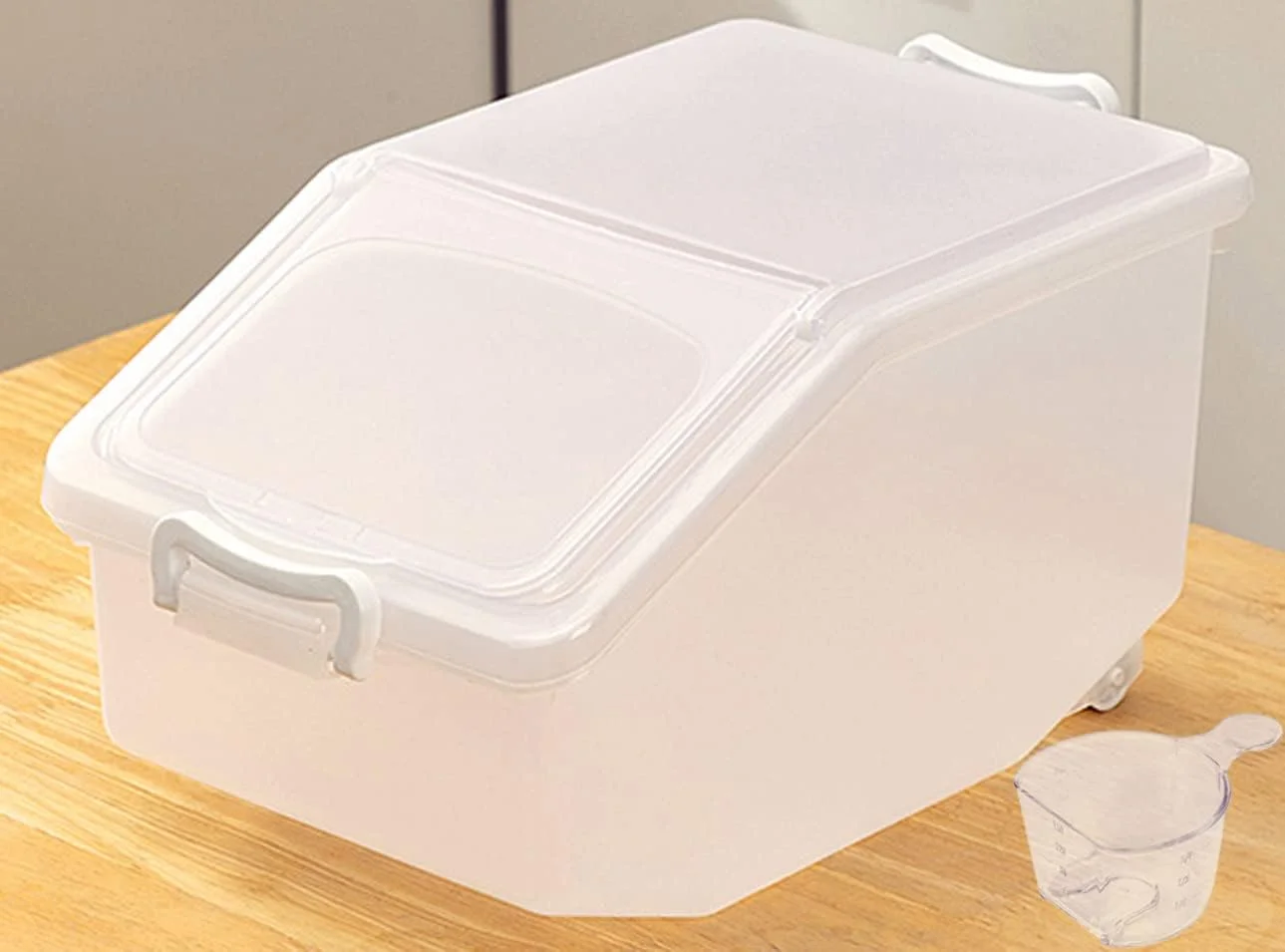 ظرف نگهداری برنج Premify با ظرفیت 5 کیلوگرم - ظرف نگهداری مواد غذایی درب دار، جعبه بزرگ نگهداری غلات پلاستیکی بدون BPA، ظروف چند منظوره برای مواد غذایی آشپزخانه به همراه پیمانه