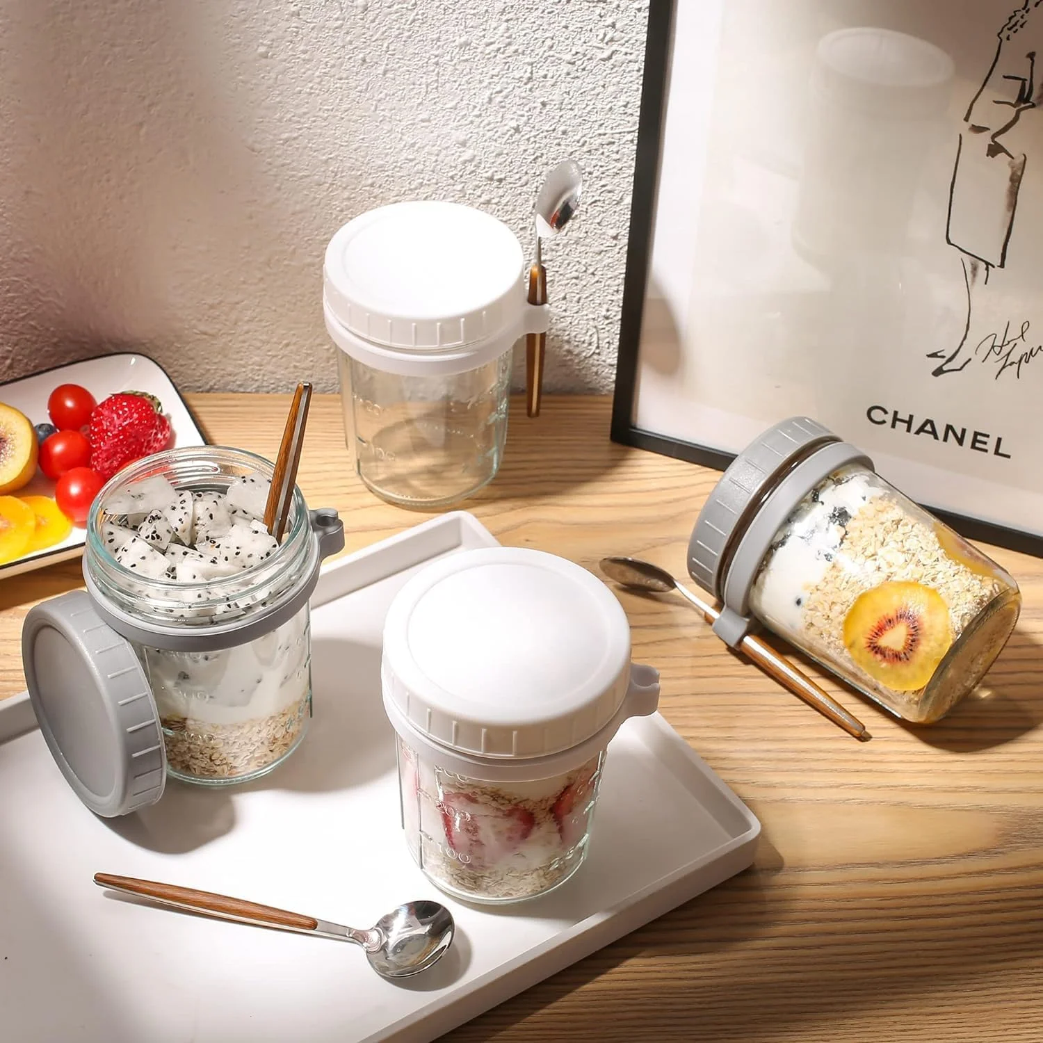 ظروف جو دوسر شبانه Premify بسته 6 عددی با درب و قاشق (3 سفید، 3 خاکستری، 350 میلی لیتر) - ظروف شیشه ای قابل استفاده مجدد با علامت های اندازه گیری برای صبحانه، بلغور جو دوسر، شیر، غلات، نگهداری میوه ظروف جو دوسر شبانه Premify بسته 6 عددی با درب و قاشق (3 سفید، 3 خاکستری، 350 میلی لیتر) - ظروف شیشه ای قابل استفاده مجدد با علامت های اندازه گیری برای صبحانه، بلغور جو دوسر، شیر، غلات، نگهداری میوه