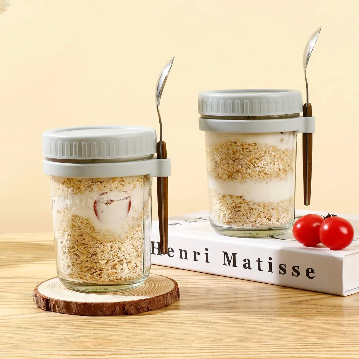 ظروف جو دوسر شبانه Premify بسته 6 عددی با درب و قاشق (3 سفید، 3 خاکستری، 350 میلی لیتر) - ظروف شیشه ای قابل استفاده مجدد با علامت های اندازه گیری برای صبحانه، بلغور جو دوسر، شیر، غلات، نگهداری میوه ظروف جو دوسر شبانه Premify بسته 6 عددی با درب و قاشق (3 سفید، 3 خاکستری، 350 میلی لیتر) - ظروف شیشه ای قابل استفاده مجدد با علامت های اندازه گیری برای صبحانه، بلغور جو دوسر، شیر، غلات، نگهداری میوه